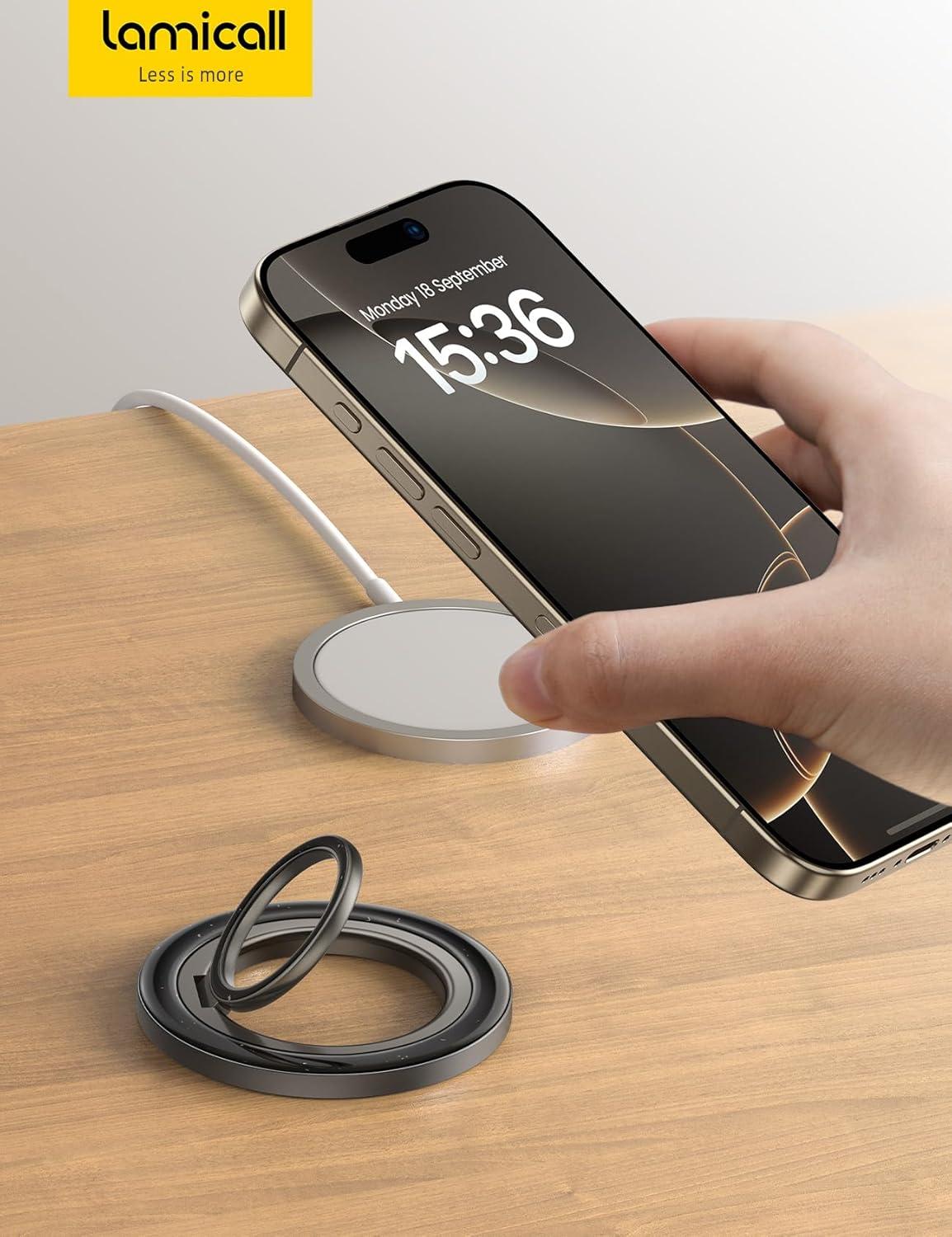 imageLamicall Magnetic Phone Ring Grip for MagSafe 44lbs Ultra Magnet Finger Holder Fathers Day for Father 360 Metal Gear Hinge Ring Stand for iPhone 16 15 14 Pro Max Cases Mag Safe AccessoriesMidnight Black