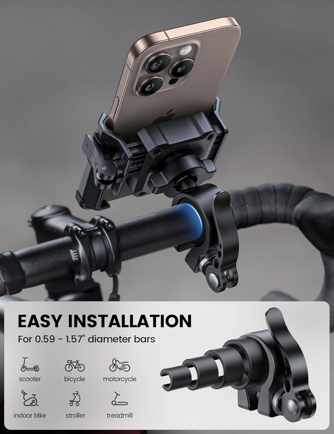 imageLamicall Motorcycle Bike Phone Mount No Block Camera 1s Lock Bike Cell Phone Holder Clamp Bicycle Scooter Handlebar Clip for iPhone 17 16 15 14 Pro Max Galaxy S25 S24 Ultra 477 PhonesBlack