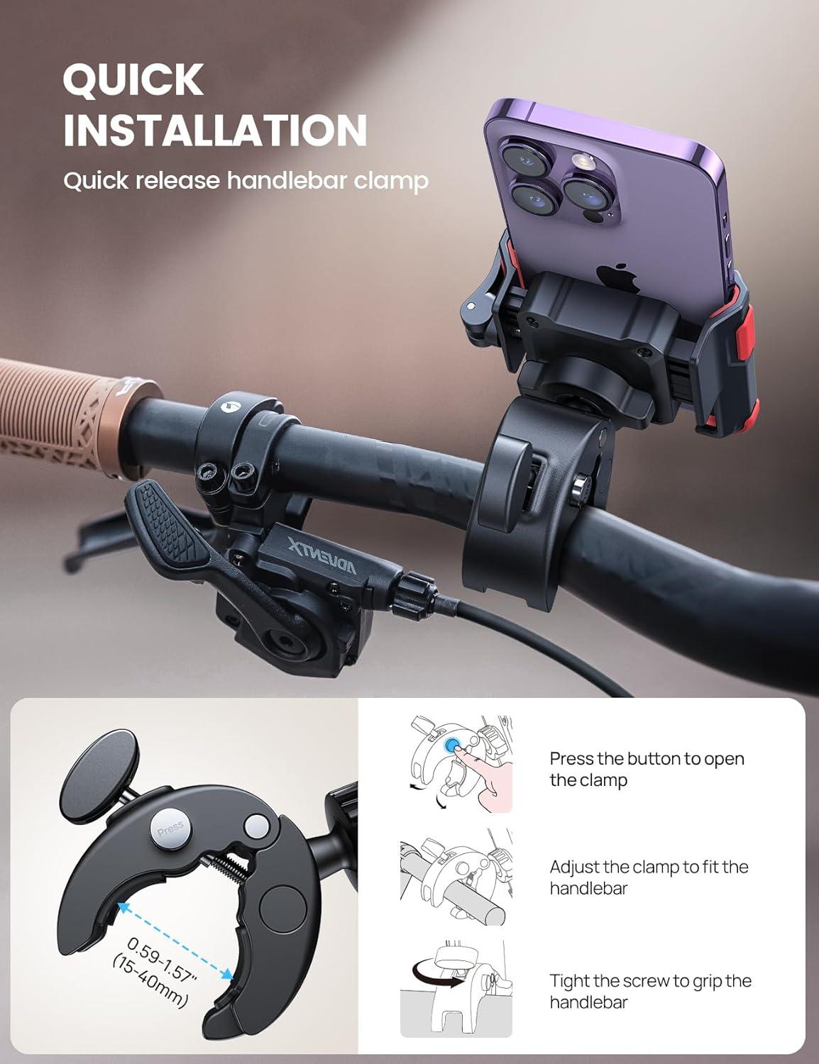 imageLamicall Motorcycle Phone Mount Holder Camera Friendly 1s Lock Bike Phone Holder Handlebar Clamp Bicycle Scooter Phone Clip for iPhone Air 17 16 15 Pro Max Galaxy S25 Ultra 477 PhonesRed