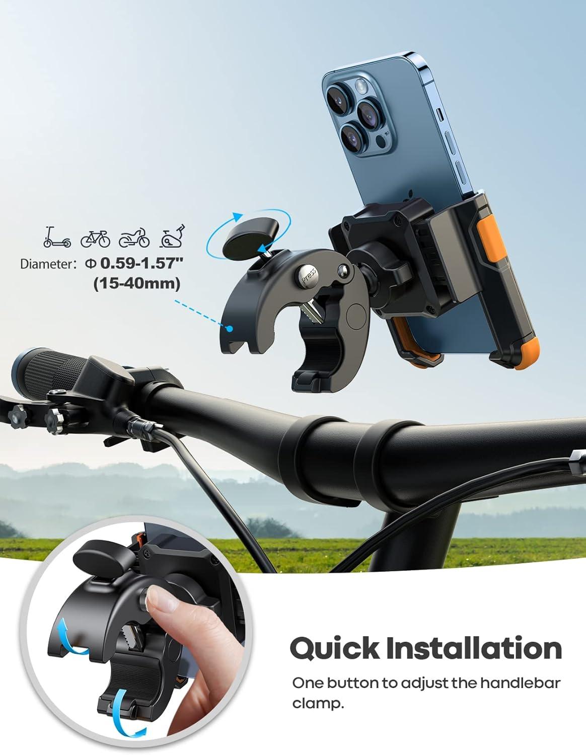 imageLamicall Motorcycle Phone Mount Holder Camera Friendly 1s Lock Bike Phone Holder Handlebar Clamp Bicycle Scooter Phone Clip for iPhone Air 17 16 15 Pro Max Galaxy S25 Ultra 477 PhonesOrange