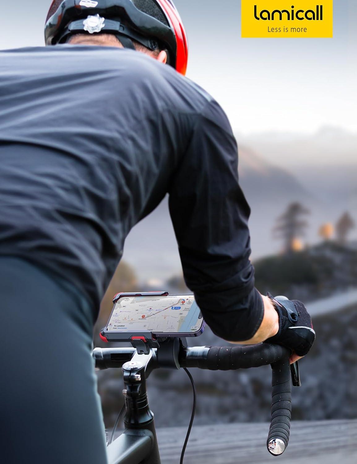 imageLamicall Motorcycle Phone Mount Holder Camera Friendly 1s Lock Bike Phone Holder Handlebar Clamp Bicycle Scooter Phone Clip for iPhone Air 17 16 15 Pro Max Galaxy S25 Ultra 477 PhonesRed