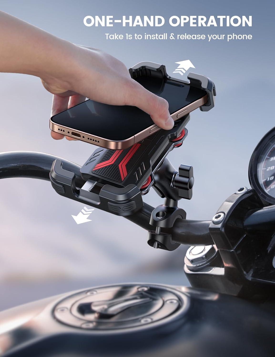imageLamicall Motorcycle Phone Mount Holder Dual Vibration Dampener Metal Adjustment Arm Motorcycle Cell Phone Holder Bike Handlebar Phone Mount for iPhone 1615 1413 Pro Max 4767 PhonesRed