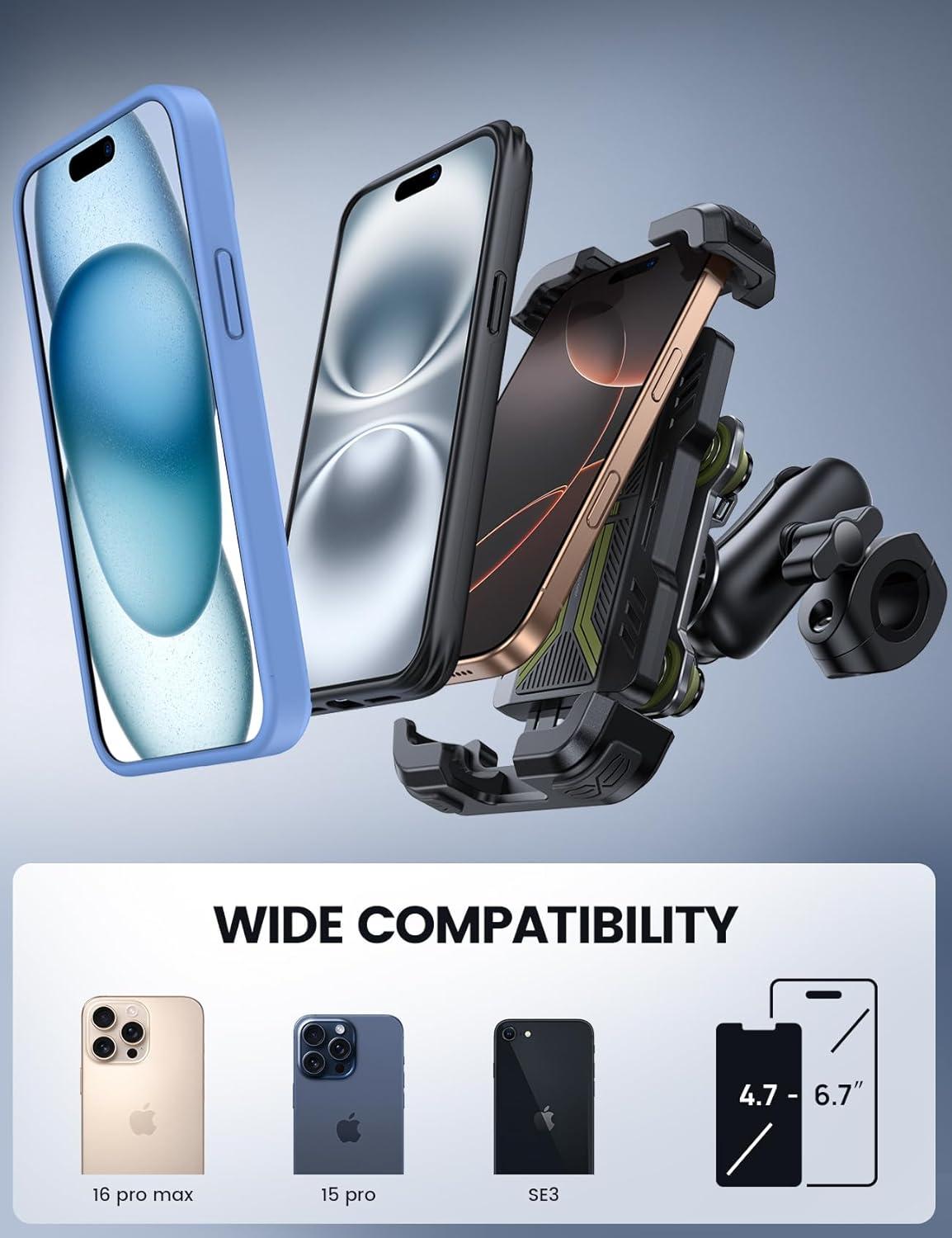 imageLamicall Motorcycle Phone Mount Holder Dual Vibration Dampener Metal Adjustment Arm Motorcycle Cell Phone Holder Bike Handlebar Phone Mount for iPhone 1615 1413 Pro Max 4767 PhonesGreen