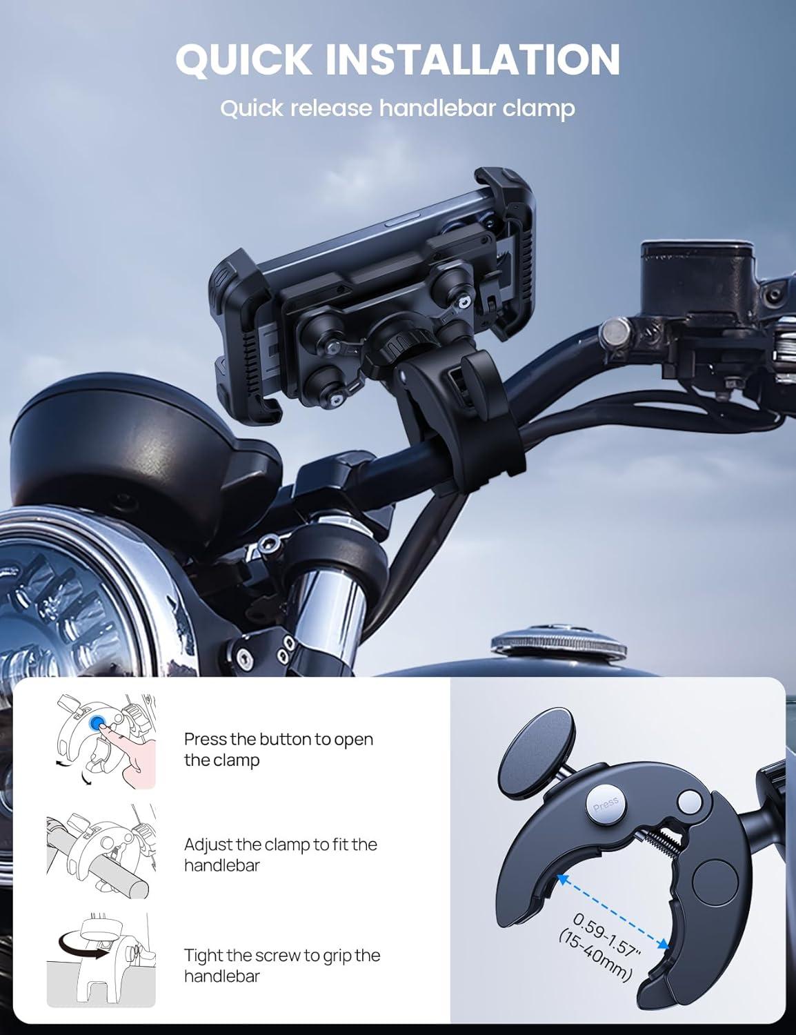 imageLamicall Motorcycle Phone Mount Holder Dual Vibration Dampener Upgrade Handlebar Clip Motorcycle Cell Phone Holder Bike Phone Mount Fit iPhone 16151413 Pro Max 4767 Phones BlackBlack