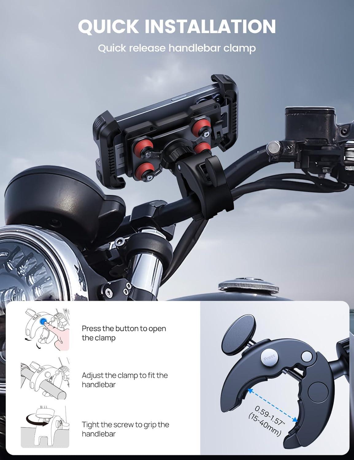 imageLamicall Motorcycle Phone Mount Holder Dual Vibration Dampener Upgrade Handlebar Clip Motorcycle Cell Phone Holder Bike Phone Mount Fit iPhone 16151413 Pro Max 4767 Phones BlackRed