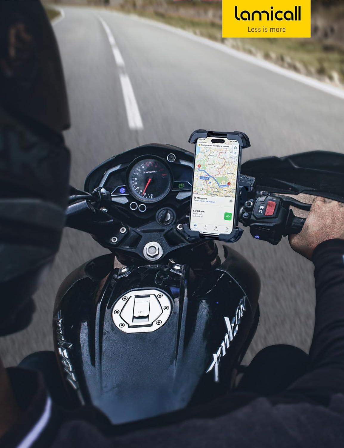 imageLamicall Motorcycle Phone Mount Holder Dual Vibration Dampener Upgrade Handlebar Clip Motorcycle Cell Phone Holder Bike Phone Mount Fit iPhone 16151413 Pro Max 4767 Phones BlackRed