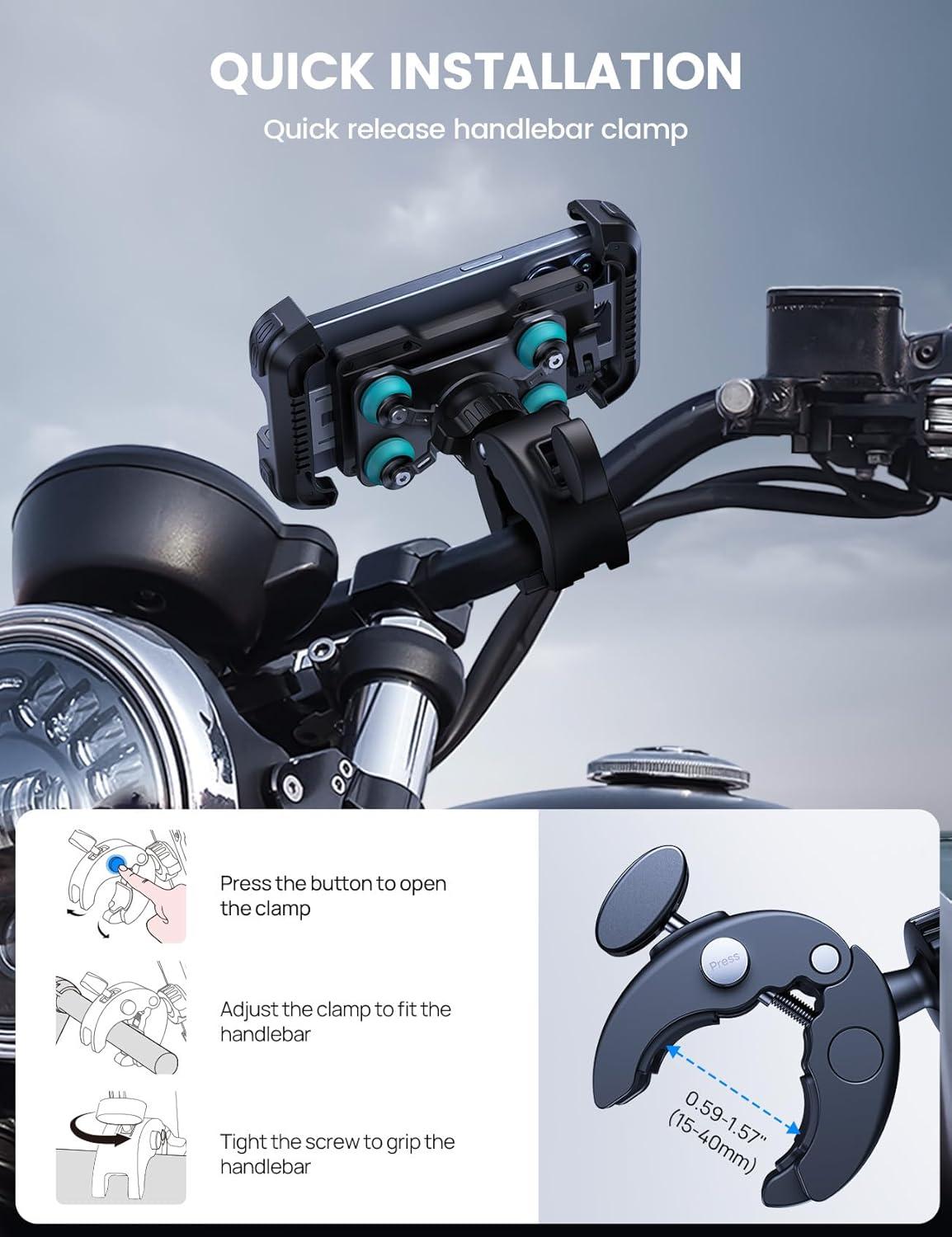 imageLamicall Motorcycle Phone Mount Holder Dual Vibration Dampener Upgrade Handlebar Clip Motorcycle Cell Phone Holder Bike Phone Mount Fit iPhone 16151413 Pro Max 4767 Phones BlackBlue