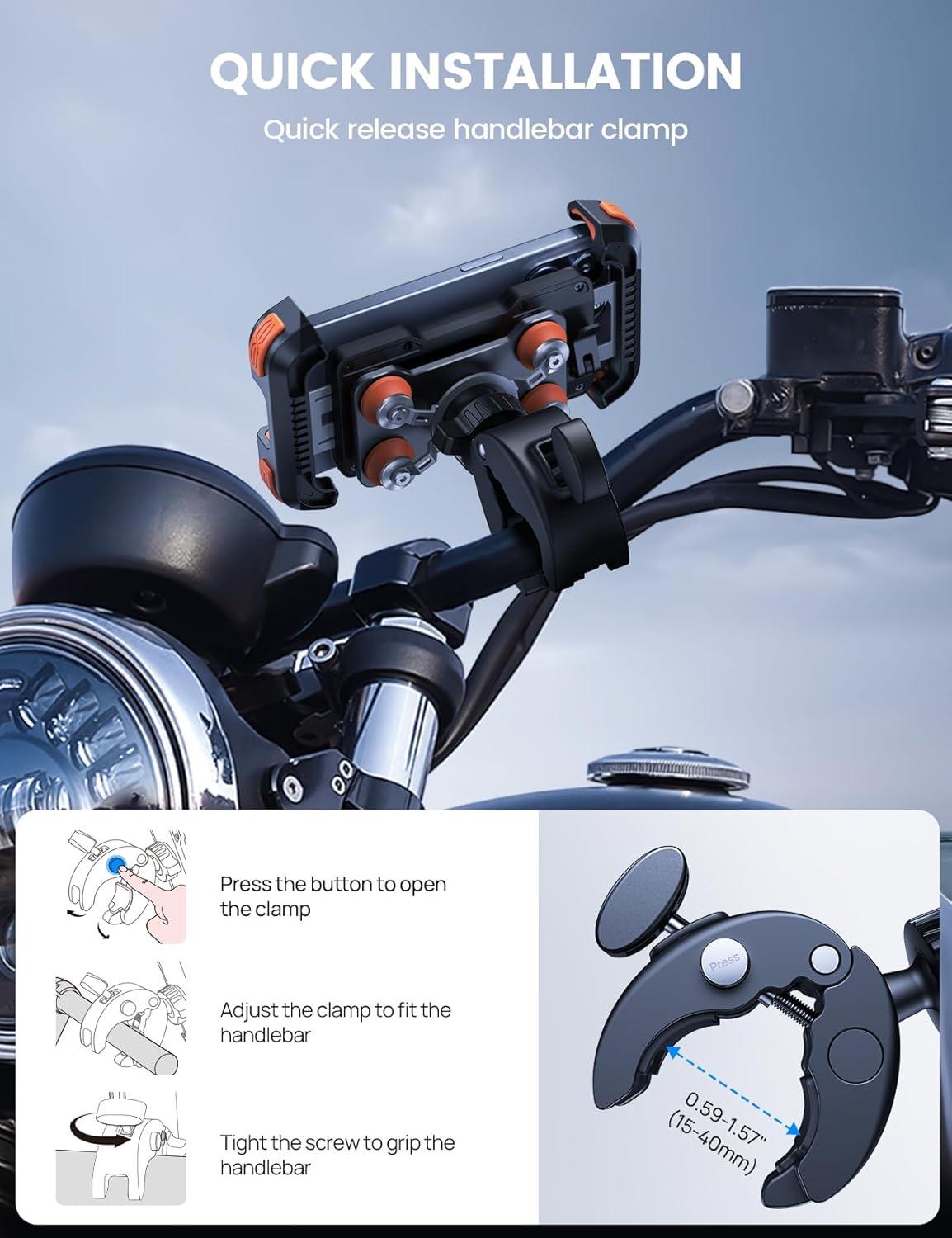 imageLamicall Motorcycle Phone Mount Holder Dual Vibration Dampener Upgrade Handlebar Clip Motorcycle Cell Phone Holder Bike Phone Mount Fit iPhone 16151413 Pro Max 4767 Phones BlackOrange