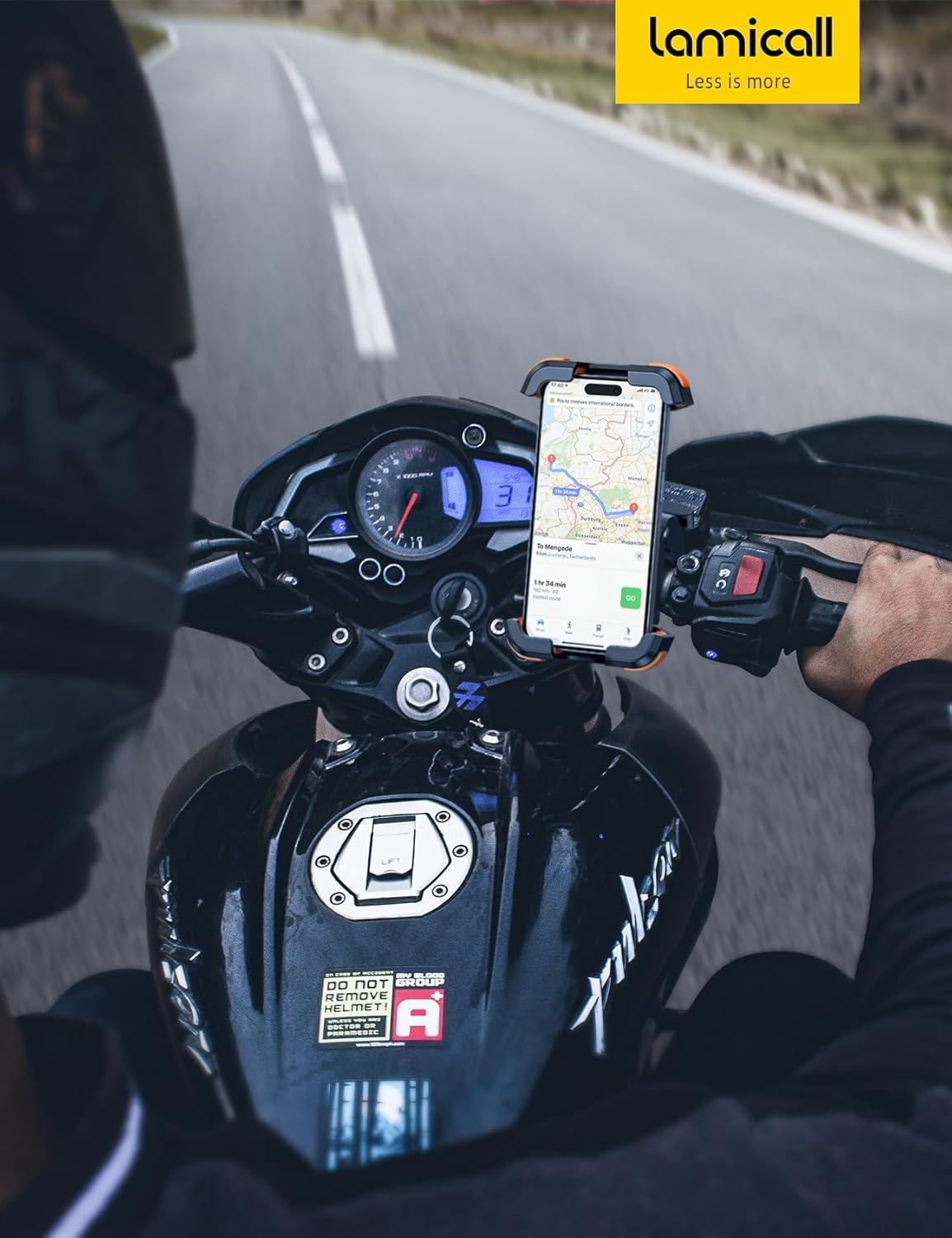 imageLamicall Motorcycle Phone Mount Holder Dual Vibration Dampener Upgrade Handlebar Clip Motorcycle Cell Phone Holder Bike Phone Mount Fit iPhone 16151413 Pro Max 4767 Phones BlackOrange