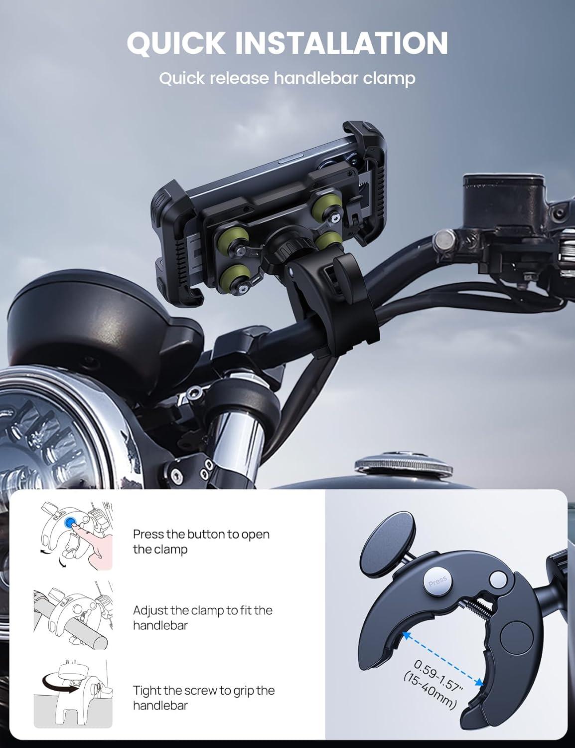 imageLamicall Motorcycle Phone Mount Holder Dual Vibration Dampener Upgrade Handlebar Clip Motorcycle Cell Phone Holder Bike Phone Mount Fit iPhone 16151413 Pro Max 4767 Phones BlackGreen