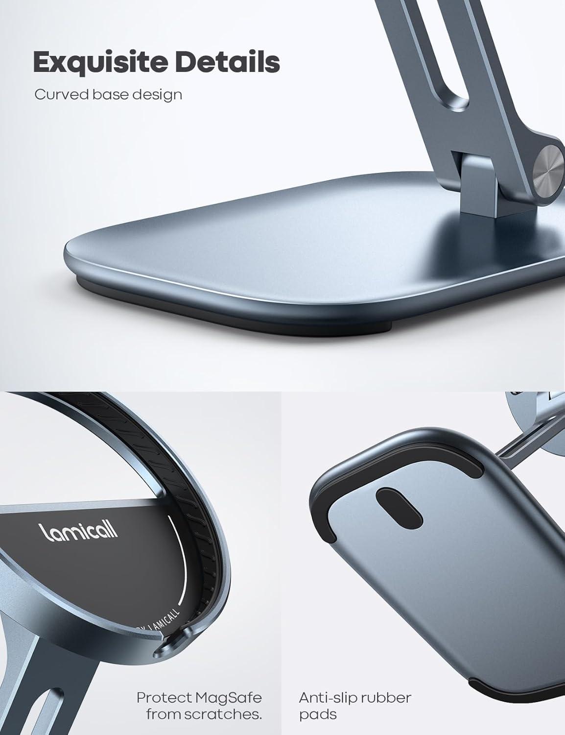 imageLamicall Phone Stand for Apple 15W MagSafe Charger Collasple Adjustable Charging Holder Dock Cradle for Desk Compatible with Airpods iPhone 16 15 14 13 12 Plus Pro Pro Max Grey Stand OnlyFor 15W Charger Old Version Grey