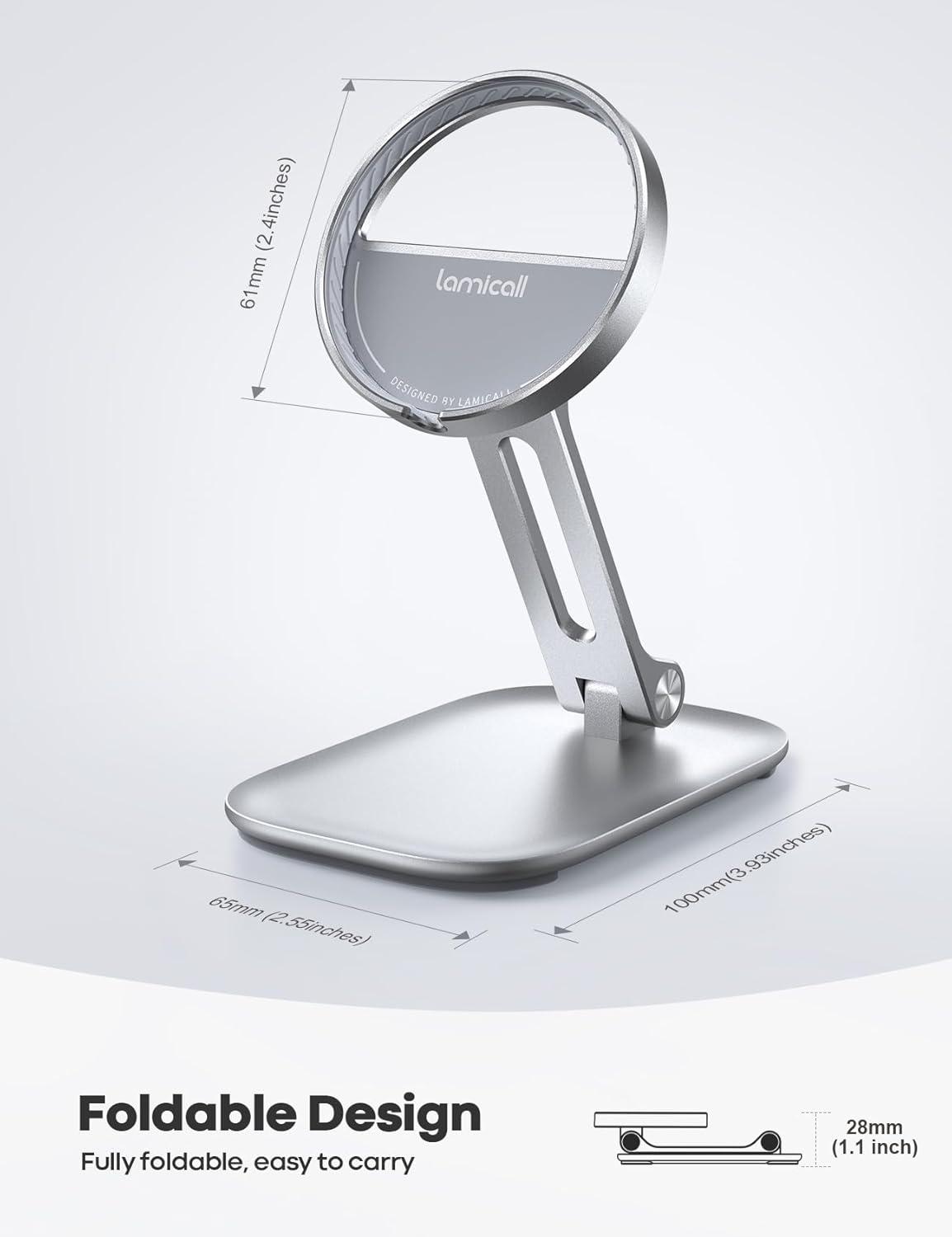 imageLamicall Phone Stand for Apple 15W MagSafe Charger Collasple Adjustable Charging Holder Dock Cradle for Desk Compatible with Airpods iPhone 16 15 14 13 12 Plus Pro Pro Max Grey Stand OnlyFor 15W Charger Old Version Silver
