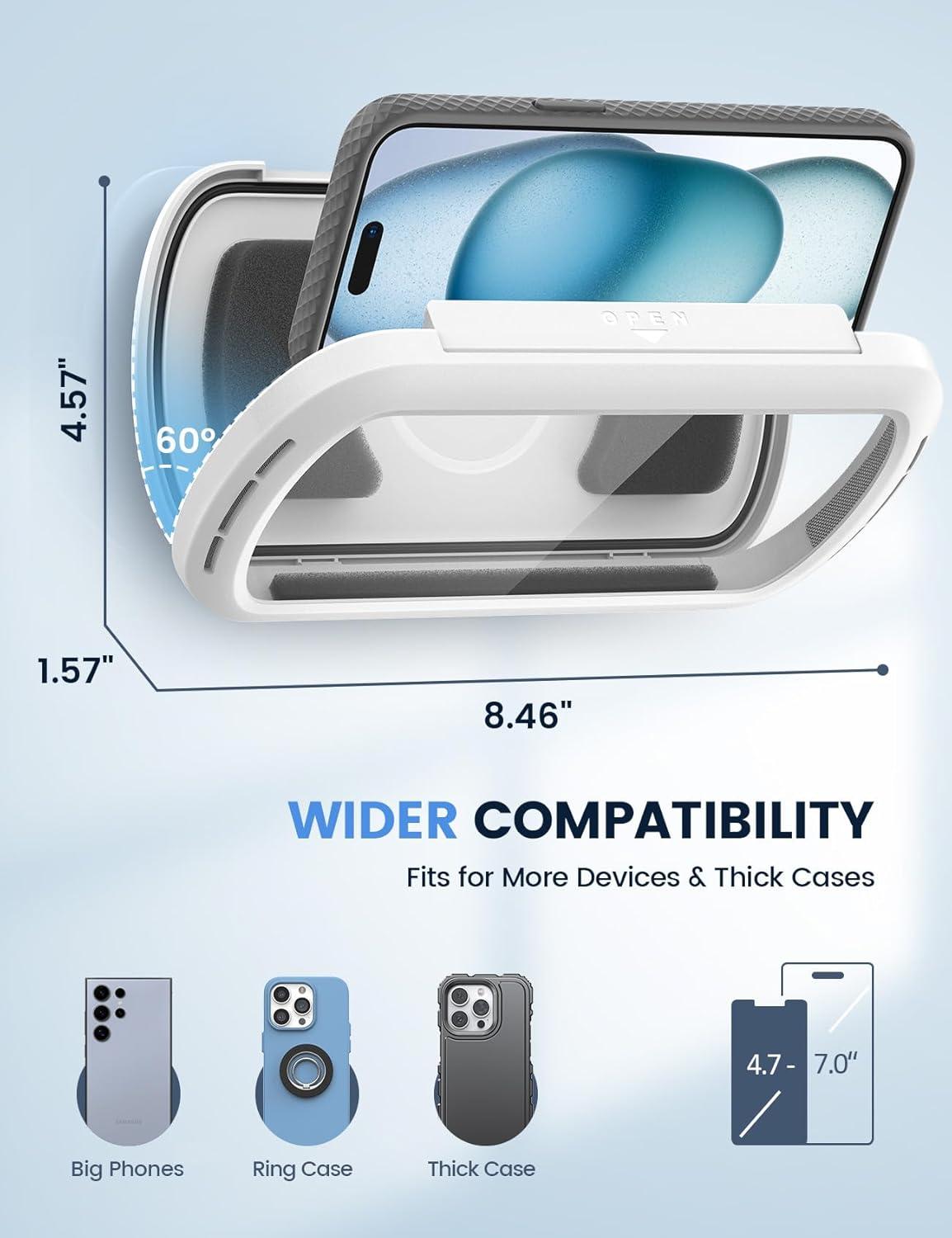 imageLamicall Shower Phone Case Holder Waterproof Bigger Size for More Phone47 Clearer Sound Shower Bathroom Bathtub Accessories IPX6 Waterproof Wall Mount for iPhone 16 Pro Max S25 UltraSnow White