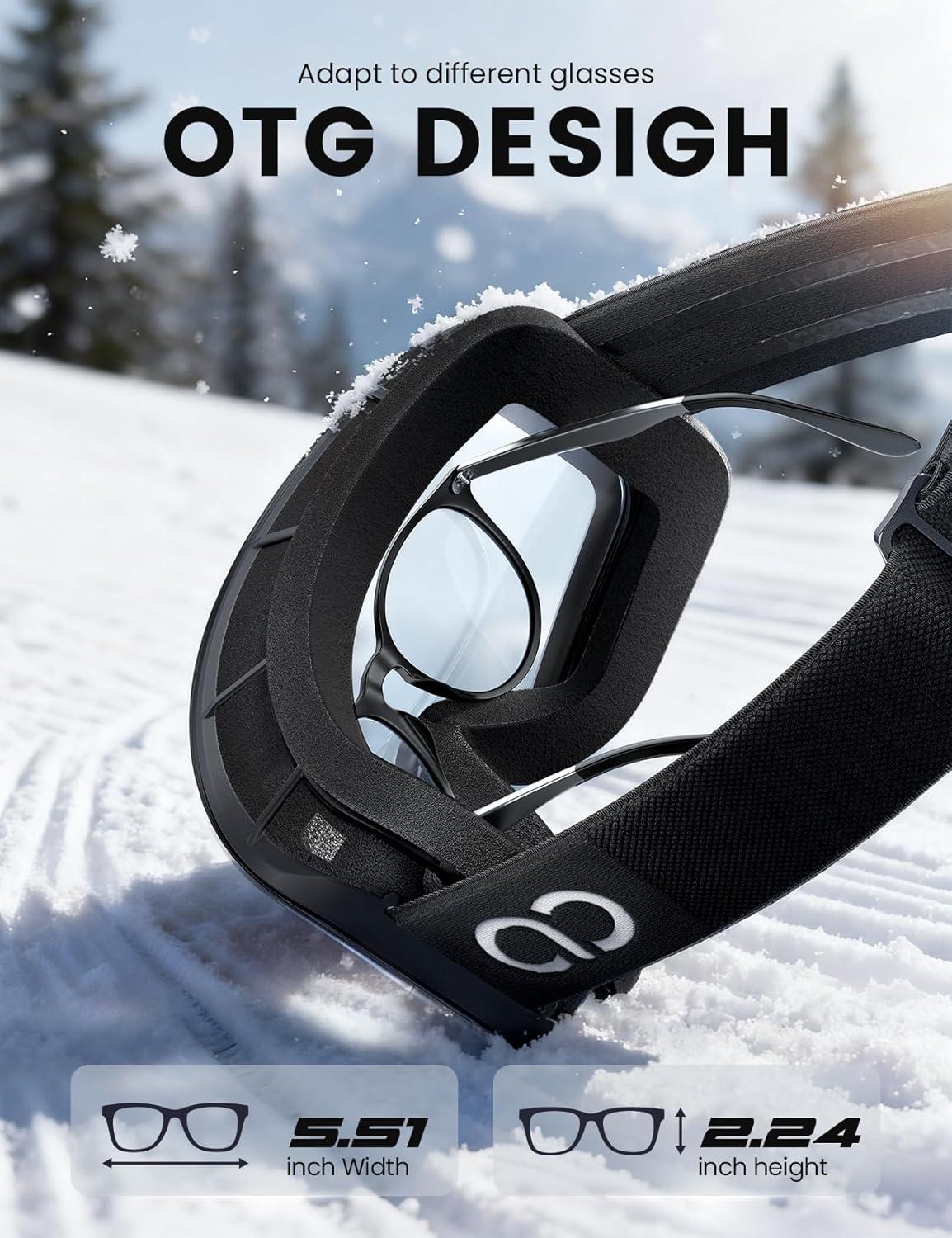 imageLamicall Ski Goggles with 3X AntiFog 100 UV Protection OTG Design for Skiing Snowboard Snowmobile Men WomenBlack Frame Blue Lens