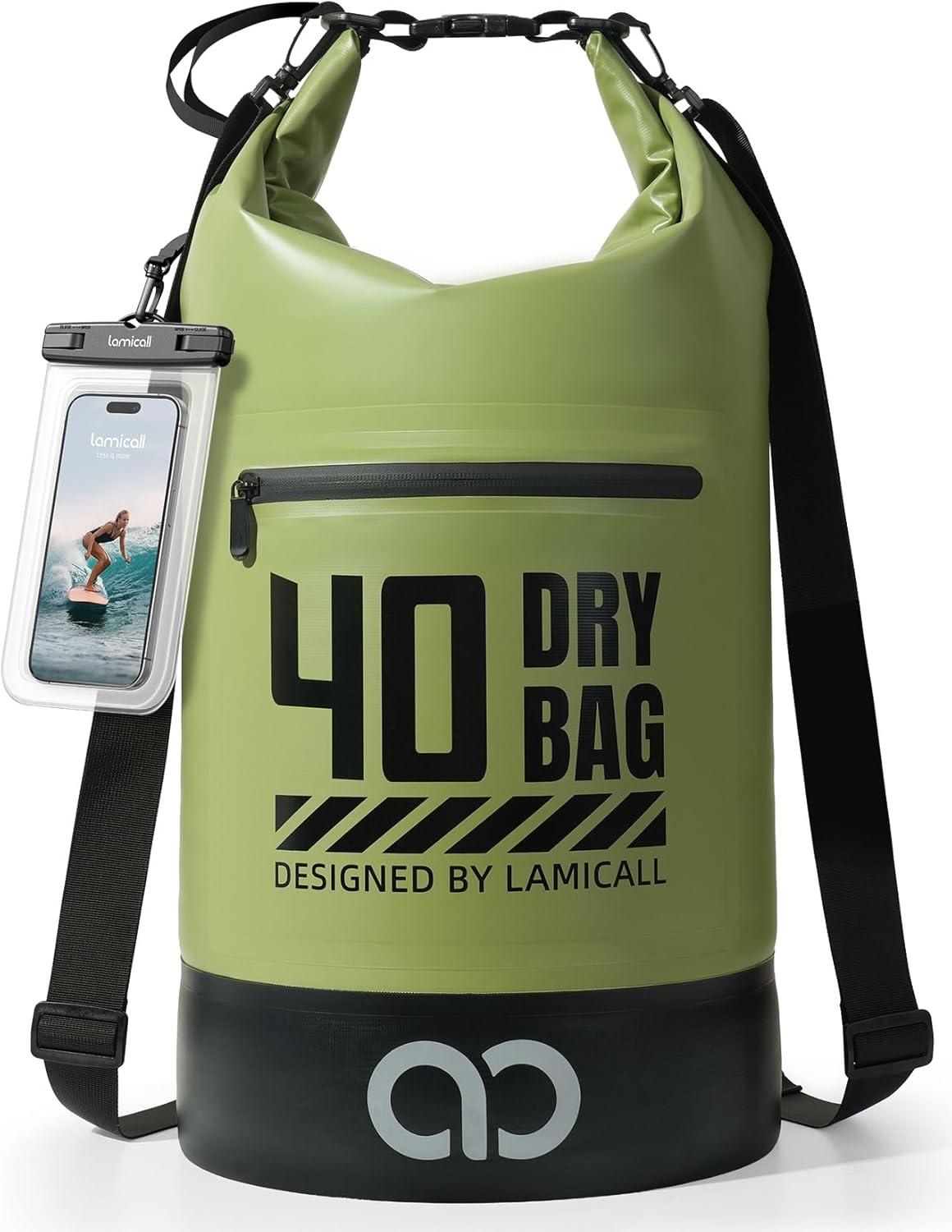 imageLamicall Small Dry Bag Waterproof Bag Durable amp Floating 5L10L20L30L40L Water Proof Bag with Waterproof Phone Pouch Keeps Gear Dry Sack for Kayak Swim Boat Paddle Boarding Hiking FishingOlive Green