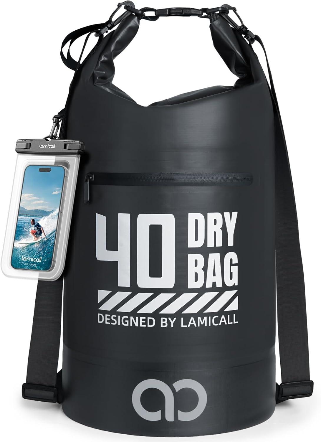 imageLamicall Small Dry Bag Waterproof Bag Durable amp Floating 5L10L20L30L40L Water Proof Bag with Waterproof Phone Pouch Keeps Gear Dry Sack for Kayak Swim Boat Paddle Boarding Hiking FishingBlack