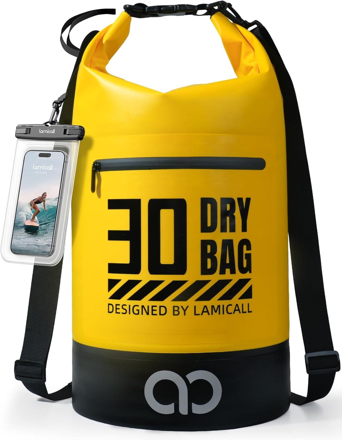imageLamicall Small Dry Bag Waterproof Bag Durable amp Floating 5L10L20L30L40L Water Proof Bag with Waterproof Phone Pouch Keeps Gear Dry Sack for Kayak Swim Boat Paddle Boarding Hiking FishingLemon Yellow