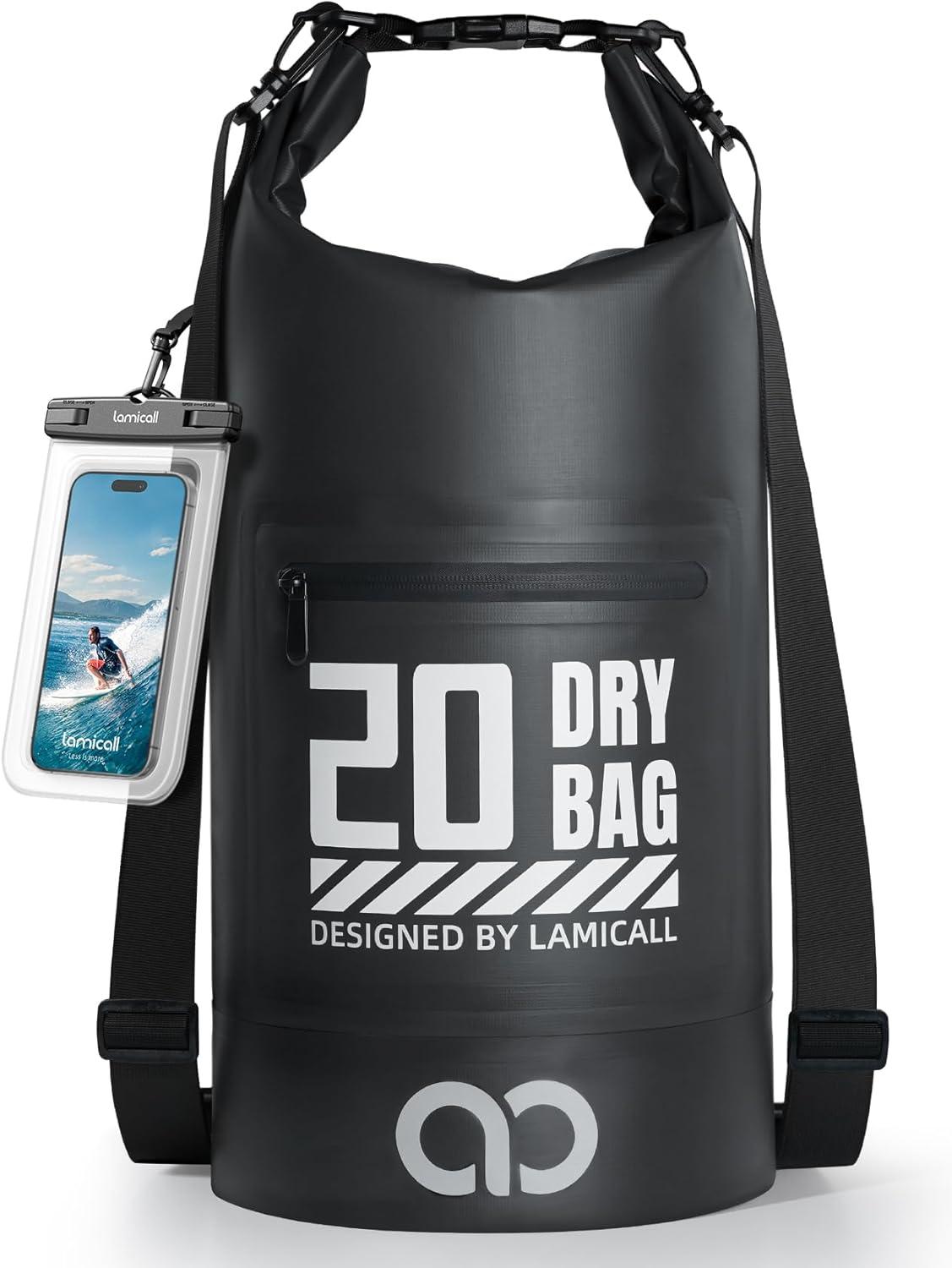 imageLamicall Small Dry Bag Waterproof Bag Durable amp Floating 5L10L20L30L40L Water Proof Bag with Waterproof Phone Pouch Keeps Gear Dry Sack for Kayak Swim Boat Paddle Boarding Hiking FishingBlack