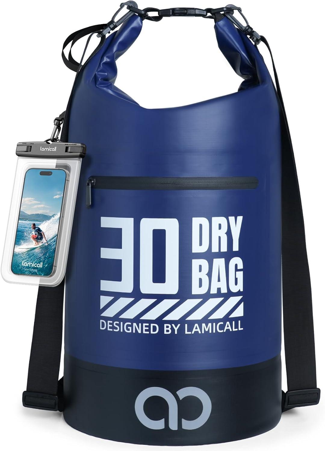 imageLamicall Small Dry Bag Waterproof Bag Durable amp Floating 5L10L20L30L40L Water Proof Bag with Waterproof Phone Pouch Keeps Gear Dry Sack for Kayak Swim Boat Paddle Boarding Hiking FishingNavy Blue