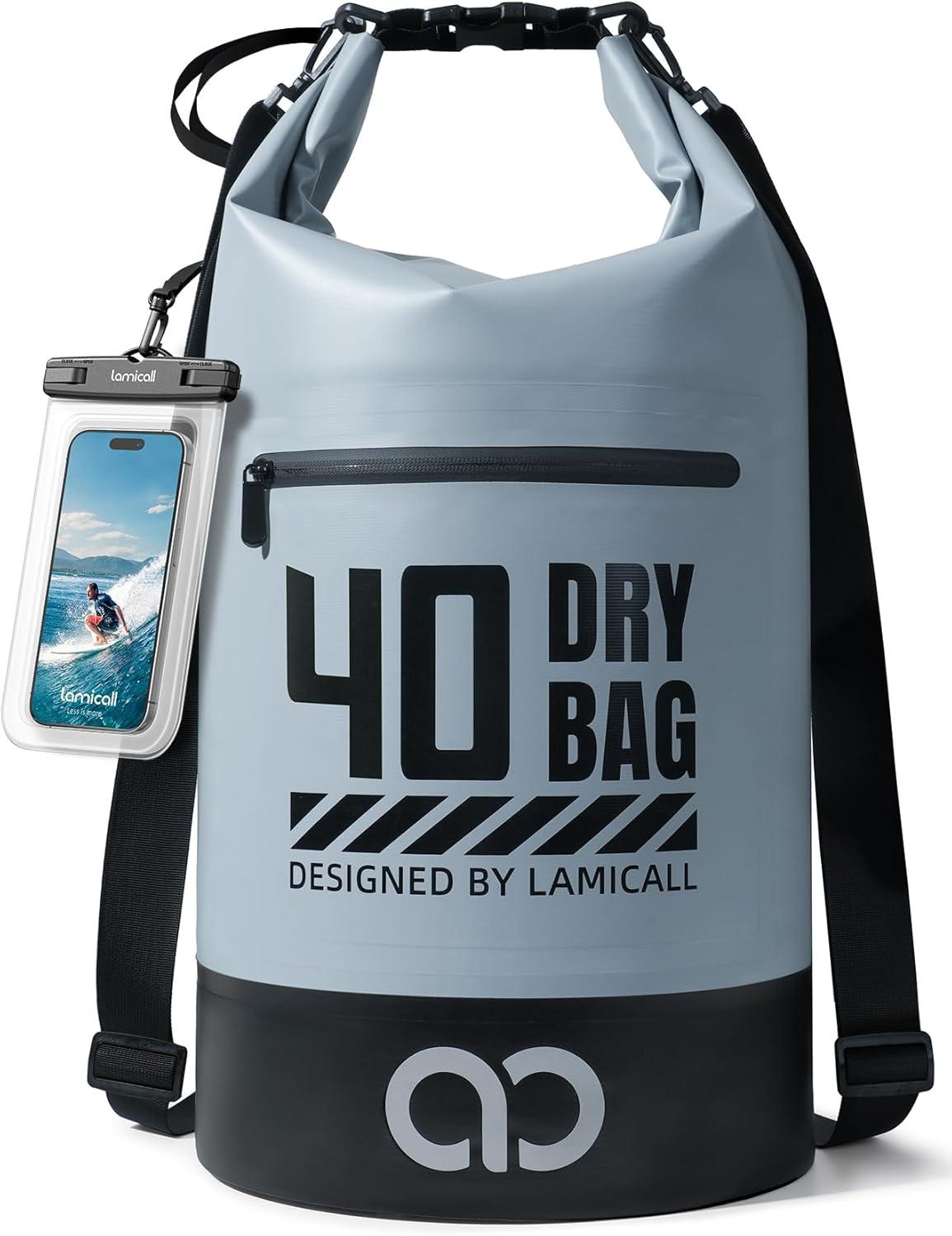 imageLamicall Small Dry Bag Waterproof Bag Durable amp Floating 5L10L20L30L40L Water Proof Bag with Waterproof Phone Pouch Keeps Gear Dry Sack for Kayak Swim Boat Paddle Boarding Hiking FishingBlueish Gray