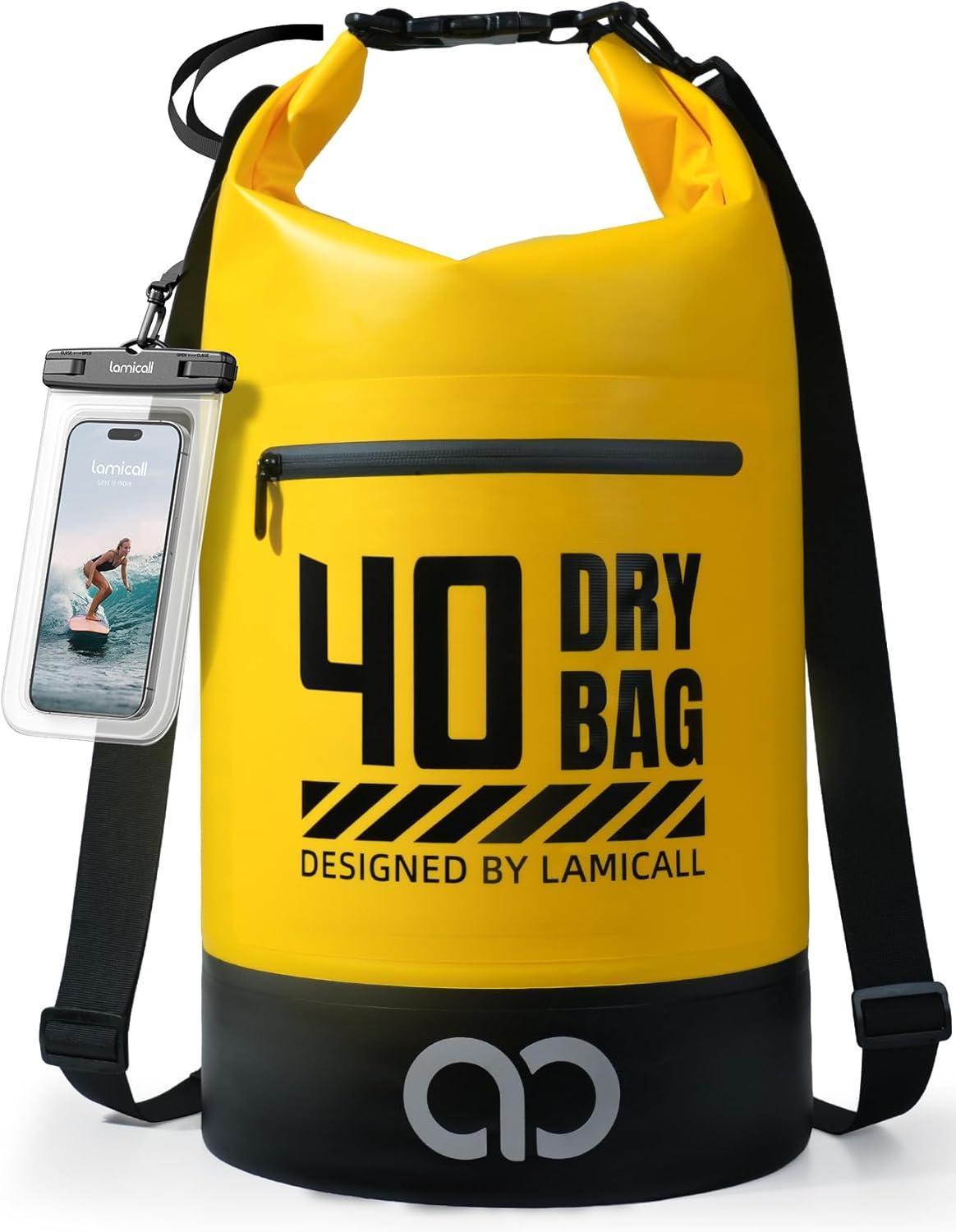 imageLamicall Small Dry Bag Waterproof Bag Durable amp Floating 5L10L20L30L40L Water Proof Bag with Waterproof Phone Pouch Keeps Gear Dry Sack for Kayak Swim Boat Paddle Boarding Hiking FishingLemon Yellow