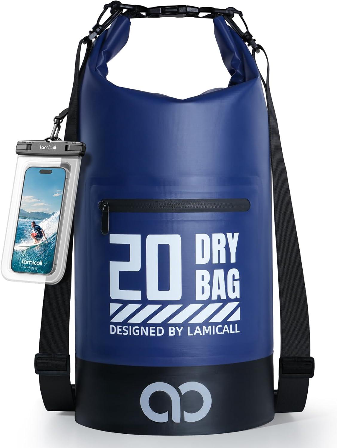 imageLamicall Small Dry Bag Waterproof Bag Durable amp Floating 5L10L20L30L40L Water Proof Bag with Waterproof Phone Pouch Keeps Gear Dry Sack for Kayak Swim Boat Paddle Boarding Hiking FishingNavy Blue
