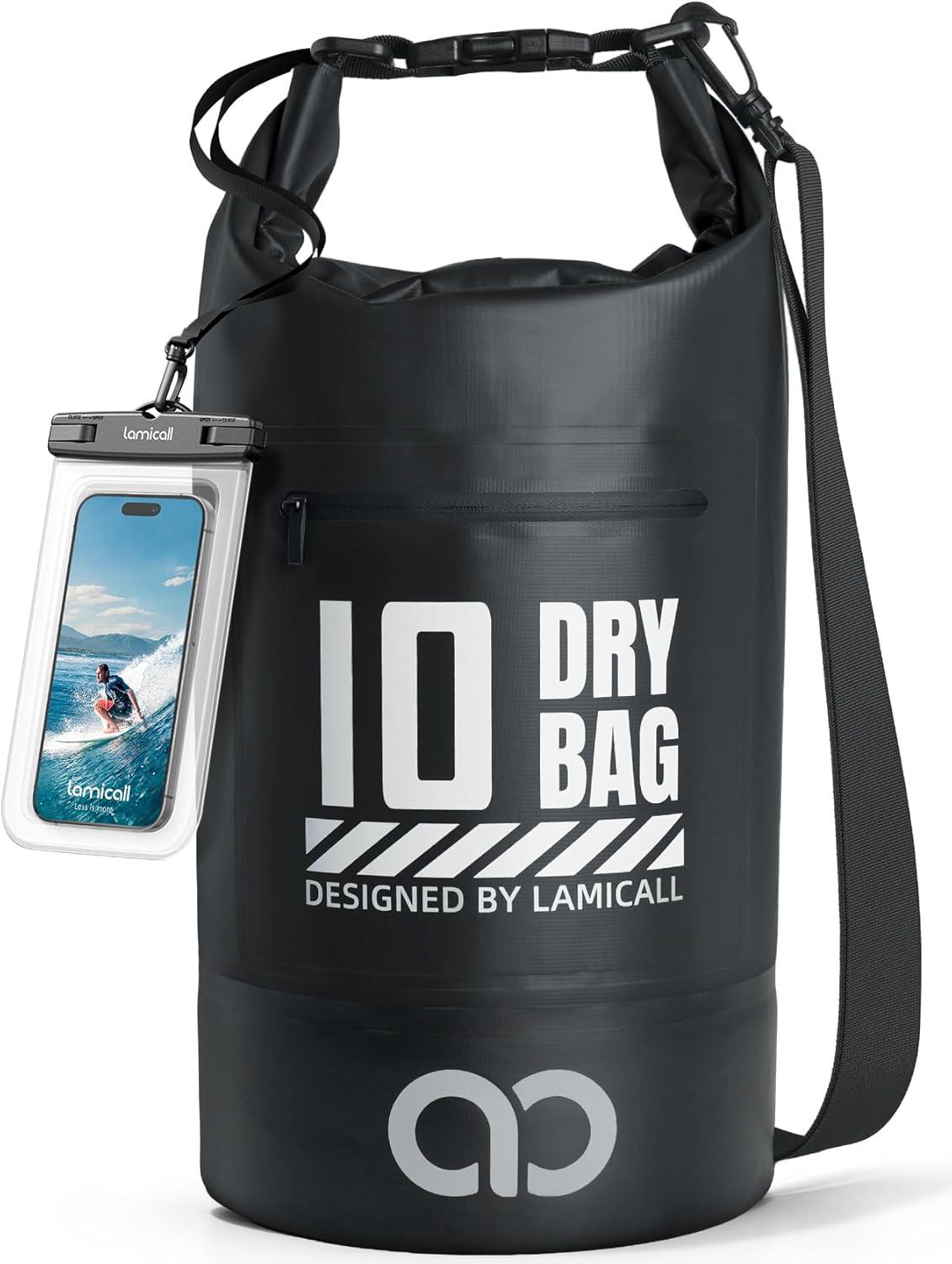 imageLamicall Small Dry Bag Waterproof Bag Durable amp Floating 5L10L20L30L40L Water Proof Bag with Waterproof Phone Pouch Keeps Gear Dry Sack for Kayak Swim Boat Paddle Boarding Hiking FishingBlack