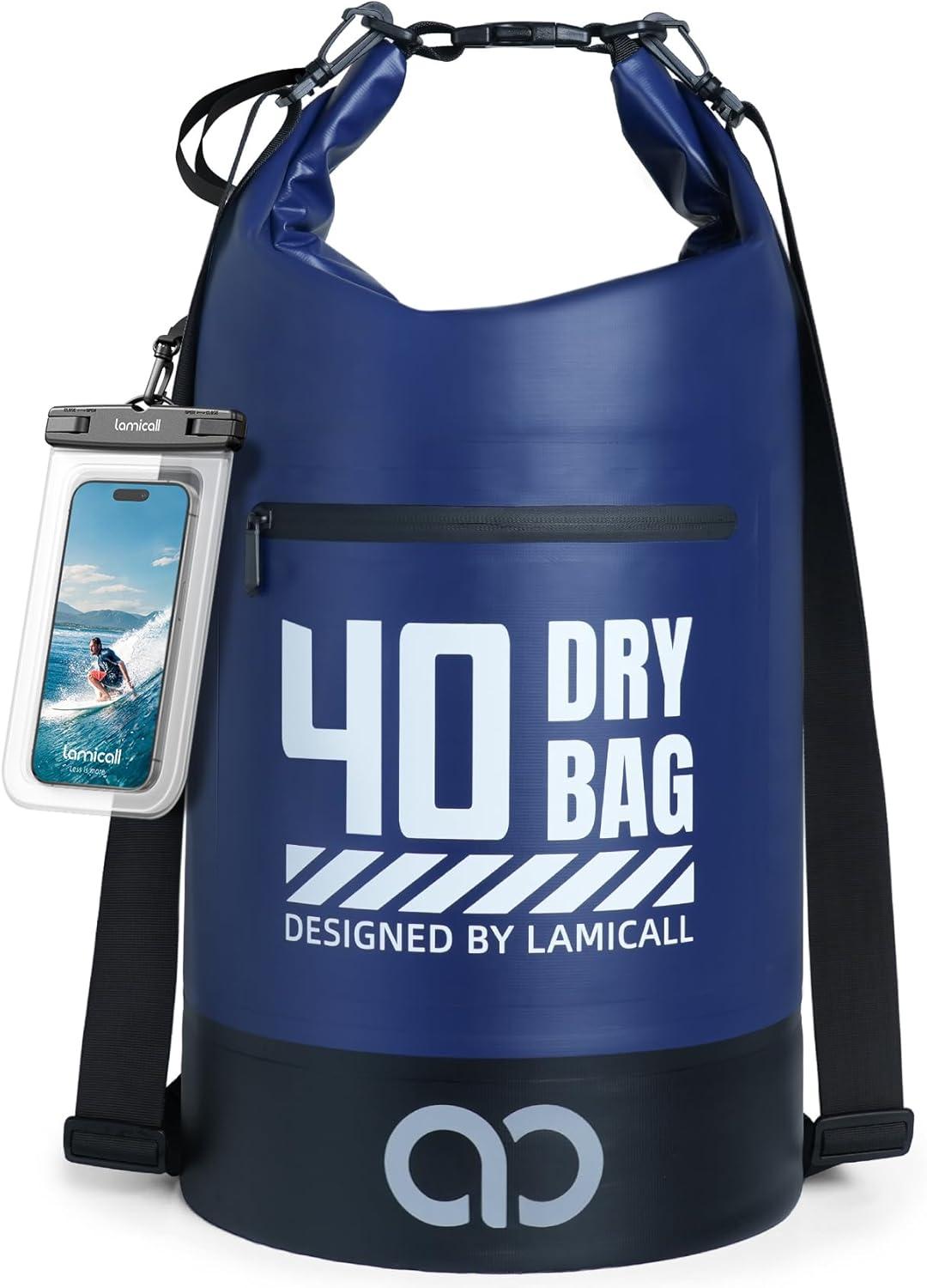 imageLamicall Small Dry Bag Waterproof Bag Durable amp Floating 5L10L20L30L40L Water Proof Bag with Waterproof Phone Pouch Keeps Gear Dry Sack for Kayak Swim Boat Paddle Boarding Hiking FishingNavy Blue