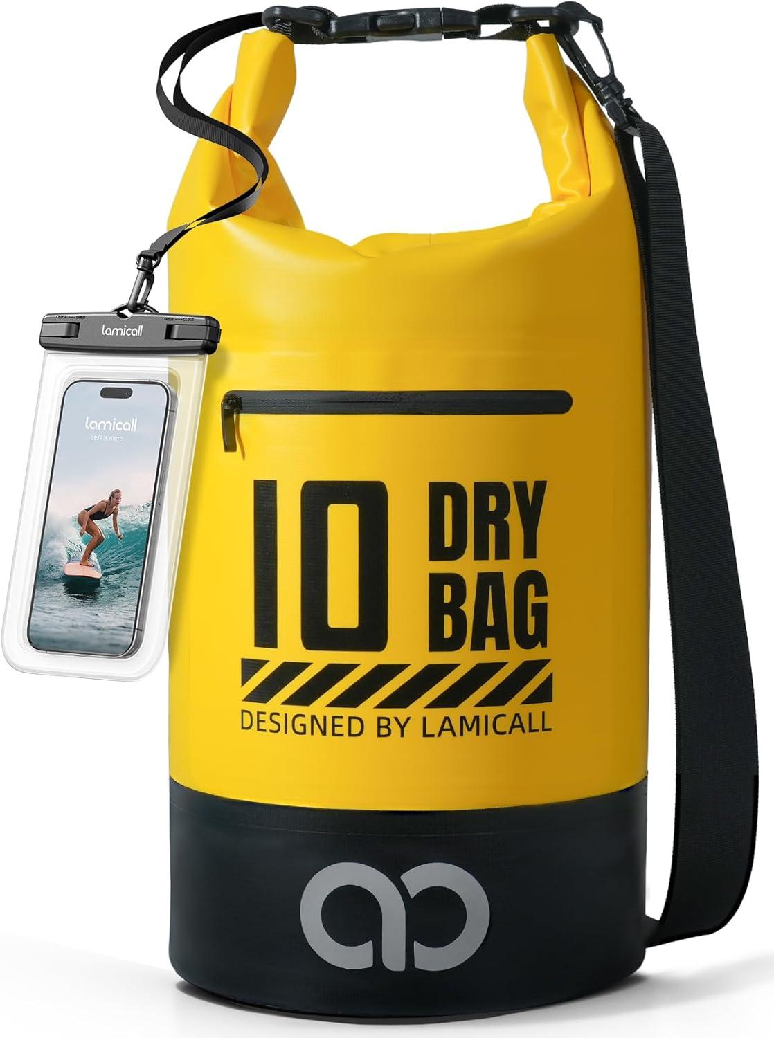 imageLamicall Small Dry Bag Waterproof Bag Durable amp Floating 5L10L20L30L40L Water Proof Bag with Waterproof Phone Pouch Keeps Gear Dry Sack for Kayak Swim Boat Paddle Boarding Hiking FishingLemon Yellow