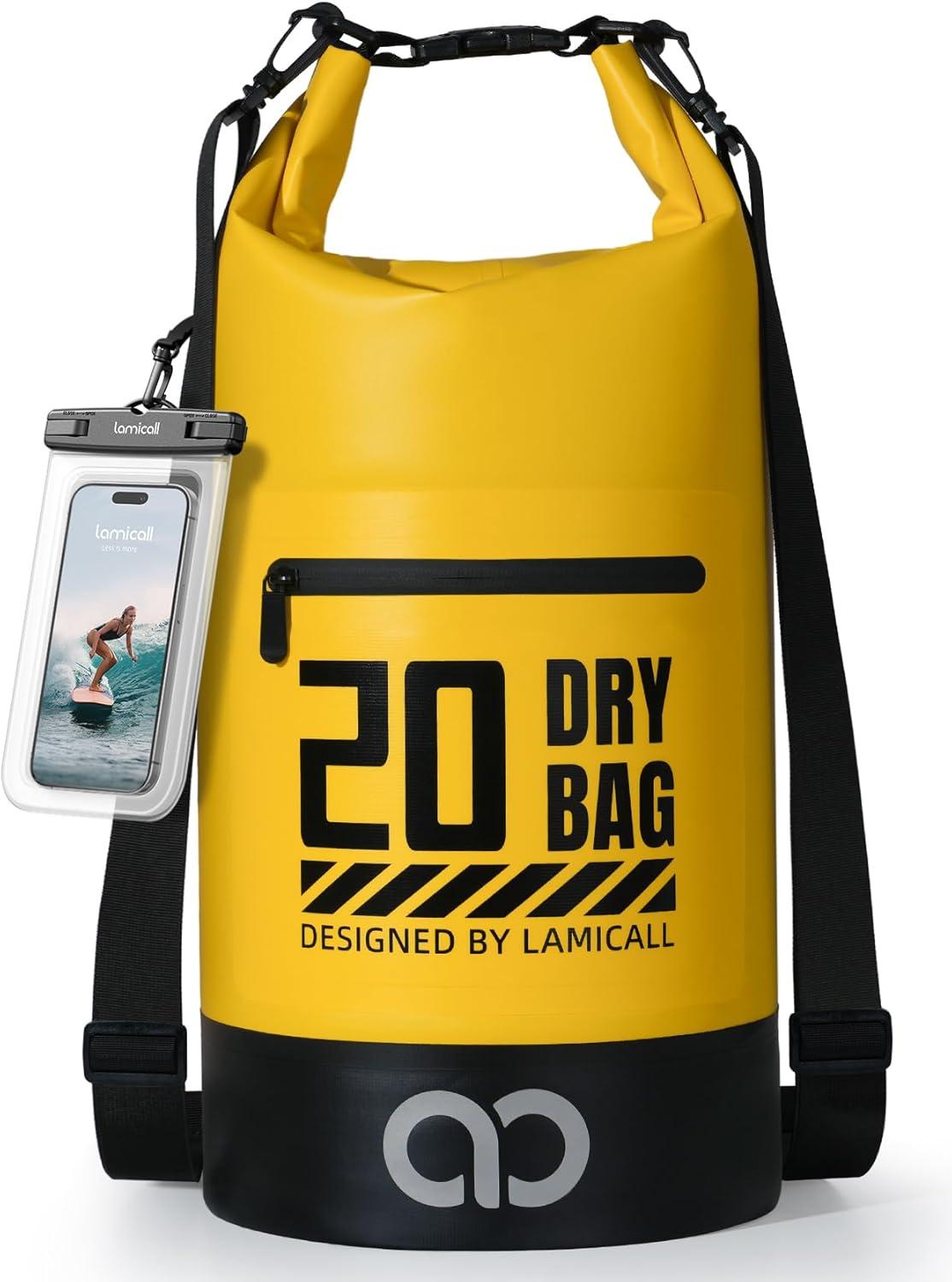imageLamicall Small Dry Bag Waterproof Bag Durable amp Floating 5L10L20L30L40L Water Proof Bag with Waterproof Phone Pouch Keeps Gear Dry Sack for Kayak Swim Boat Paddle Boarding Hiking FishingLemon Yellow