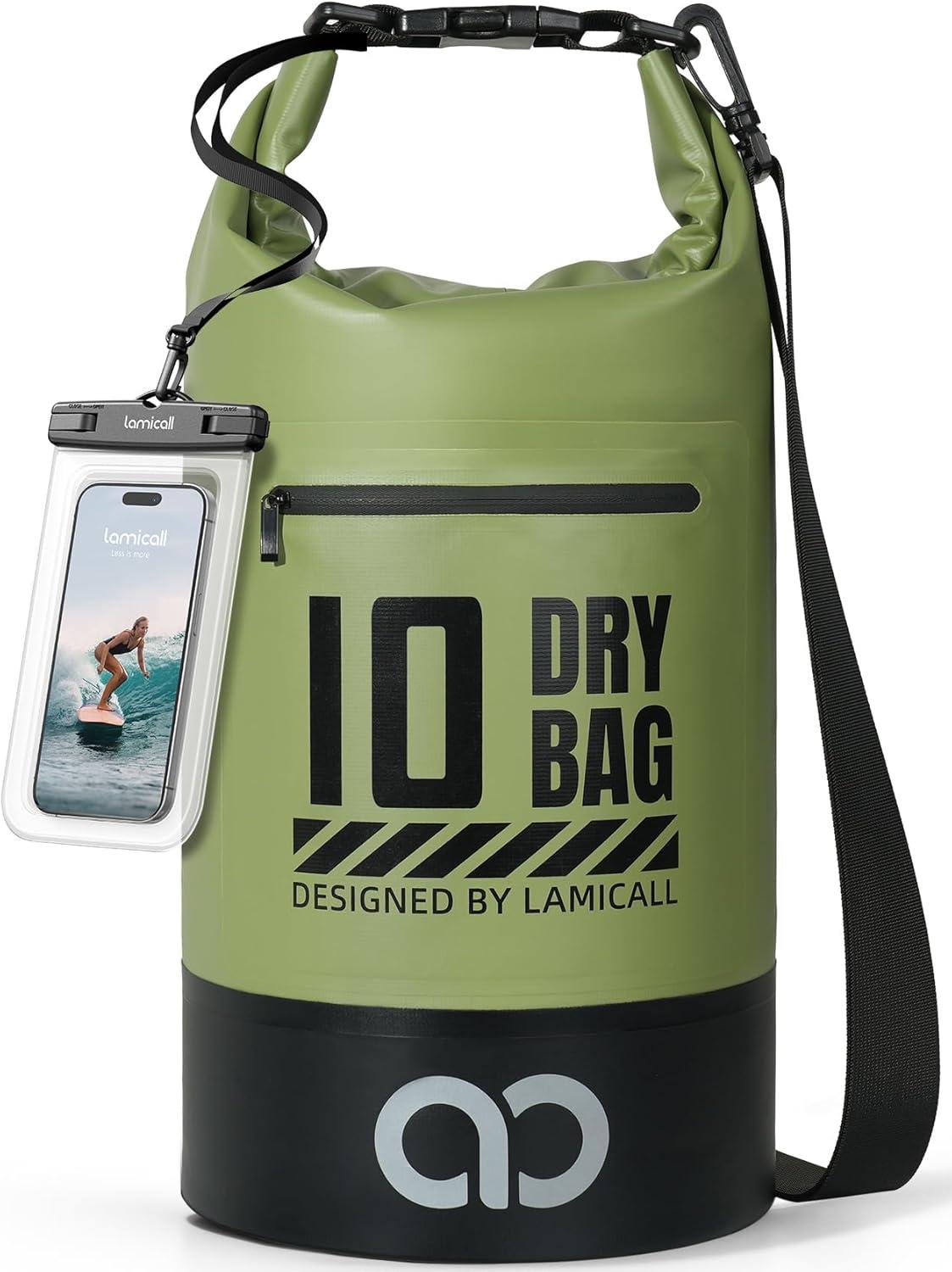 imageLamicall Small Dry Bag Waterproof Bag Durable amp Floating 5L10L20L30L40L Water Proof Bag with Waterproof Phone Pouch Keeps Gear Dry Sack for Kayak Swim Boat Paddle Boarding Hiking FishingOlive Green