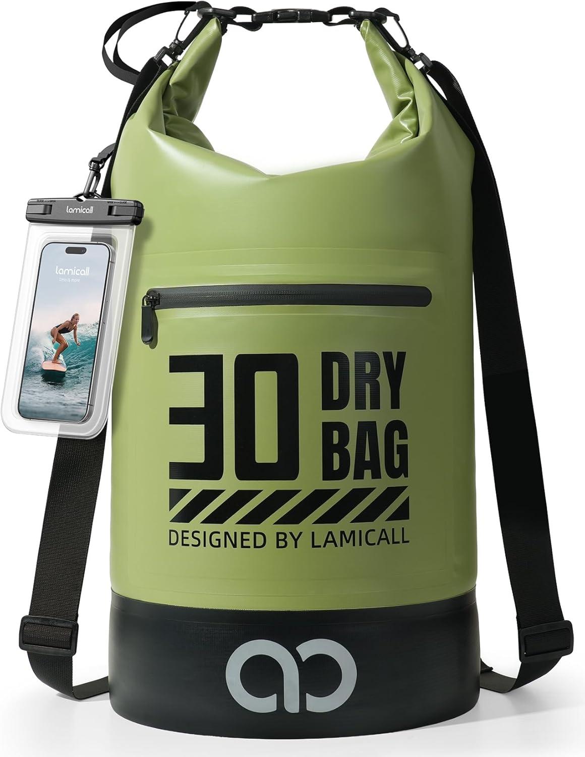 imageLamicall Small Dry Bag Waterproof Bag Durable amp Floating 5L10L20L30L40L Water Proof Bag with Waterproof Phone Pouch Keeps Gear Dry Sack for Kayak Swim Boat Paddle Boarding Hiking FishingOlive Green