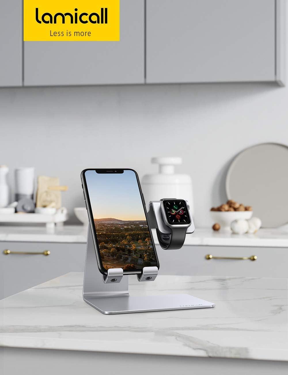 imageLamicall Stand for Apple Watch Phone Holder 2 in 1 Desktop Stand Holder Charging Station Dock for Apple Watch SE Series 1098765432 Ultrasliver