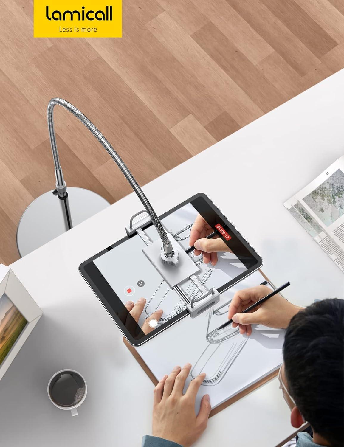 imageLamicall Tablet Floor Stand Holder Gooseneck Tablet Mount for Bed 63 Adjustable Height amp 106lb Stable Base for 4713 Tablets iPad Pro 1397 Air Mini Galaxy Tab Kindle PhonesSilver