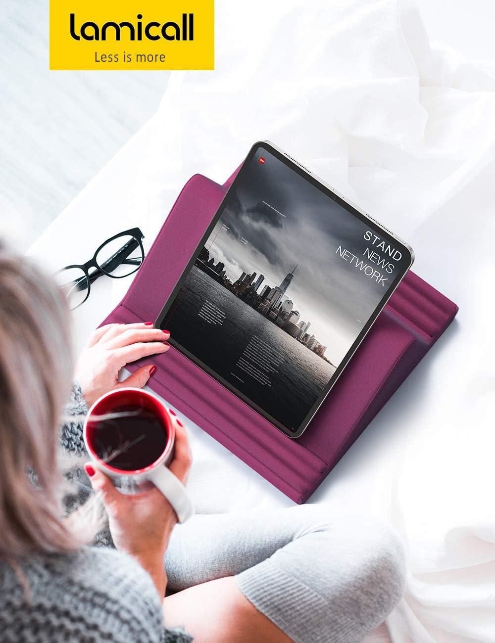 imageLamicall Tablet Pillow Stand Pillow Soft Pad for Lap Tablet Holder Dock for Bed with 6 Viewing Angles for 413 Tablets Like iPad Pro 11 13 Air Mini Kindle Galaxy Tab EReader Dark GrayPurplish Red