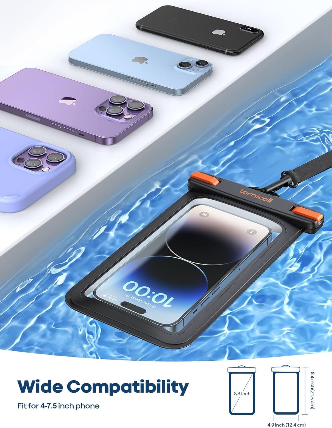 imageLamicall Waterproof Phone Pouch Case 2 PackEasy Lock amp Heavy Duty IPX8 Water Proof Cell Phone Dry Bag for Beach Protector for iPhone 17 16 15 14 13 12 11 Pro Max Plus Air Galaxy S25 S24 47BBlack75