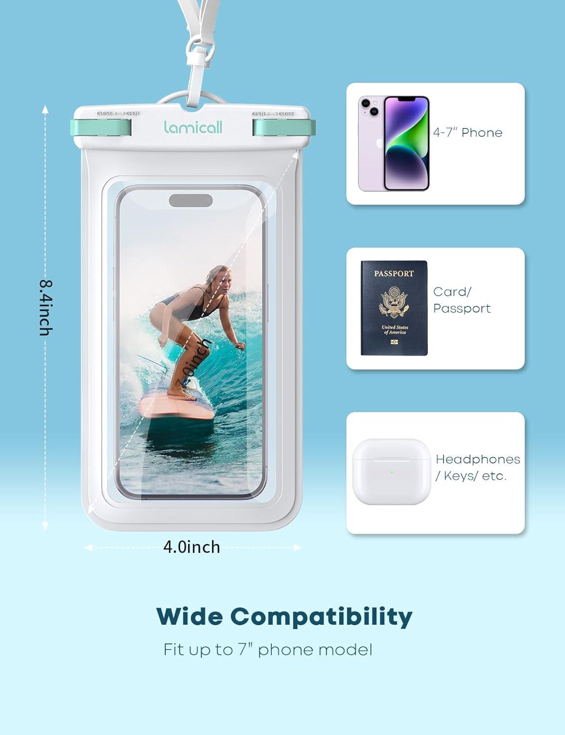 imageLamicall Waterproof Phone Pouch Case 2 PackEasy Lock amp Heavy Duty IPX8 Water Proof Cell Phone Dry Bag for Beach Protector for iPhone 17 16 15 14 13 12 11 Pro Max Plus Air Galaxy S25 S24 47ASky White7