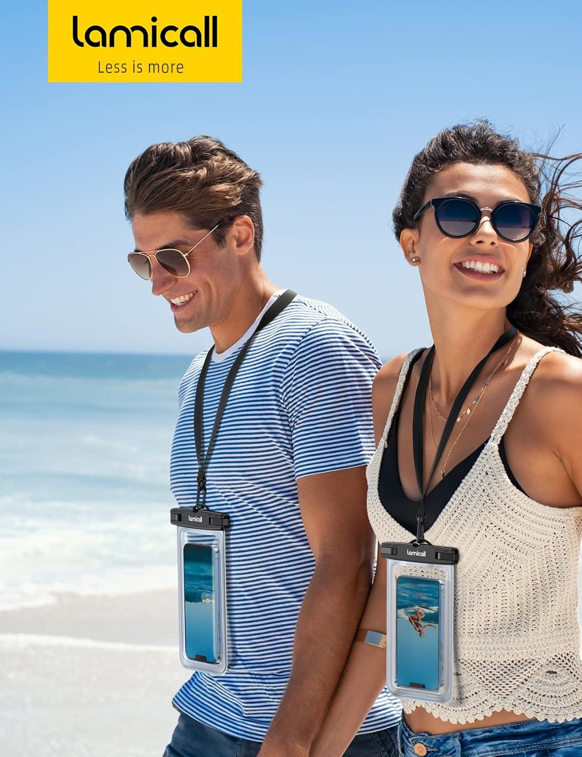 imageLamicall Waterproof Phone Pouch Case 2 PackEasy Lock amp Heavy Duty IPX8 Water Proof Cell Phone Dry Bag for Beach Protector for iPhone 17 16 15 14 13 12 11 Pro Max Plus Air Galaxy S25 S24 47ATransparent7