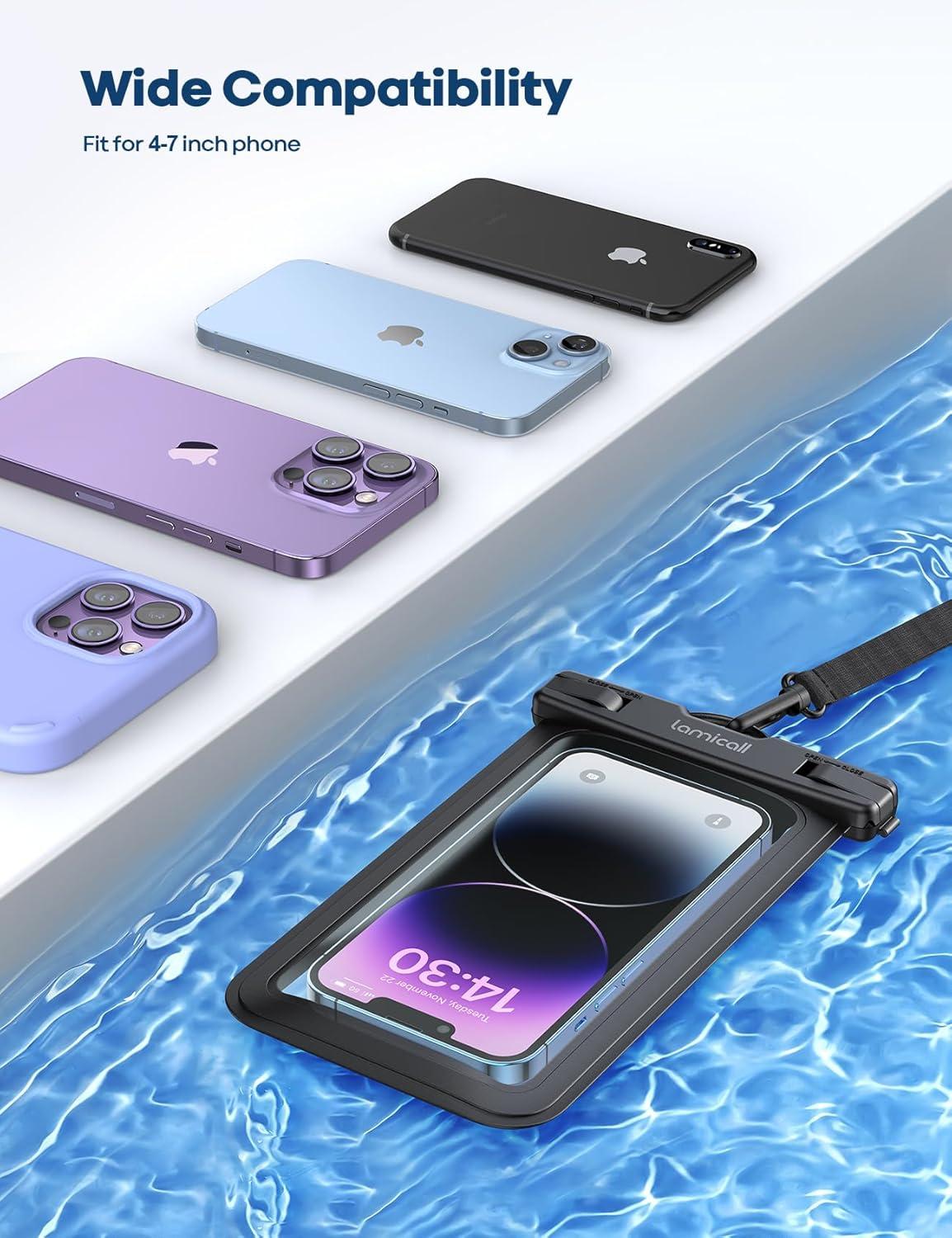 imageLamicall Waterproof Phone Pouch Case 2 PackEasy Lock amp Heavy Duty IPX8 Water Proof Cell Phone Dry Bag for Beach Protector for iPhone 17 16 15 14 13 12 11 Pro Max Plus Air Galaxy S25 S24 47Black Green7