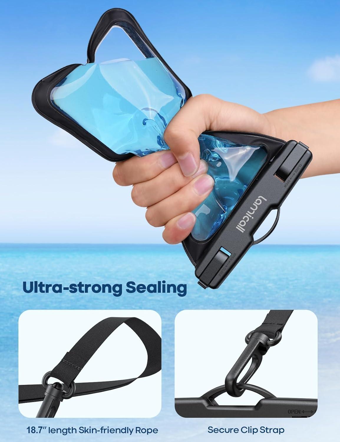 imageLamicall Waterproof Phone Pouch Case 2 PackEasy Lock amp Heavy Duty IPX8 Water Proof Cell Phone Dry Bag for Beach Protector for iPhone 17 16 15 14 13 12 11 Pro Max Plus Air Galaxy S25 S24 47Black Bright Red 7
