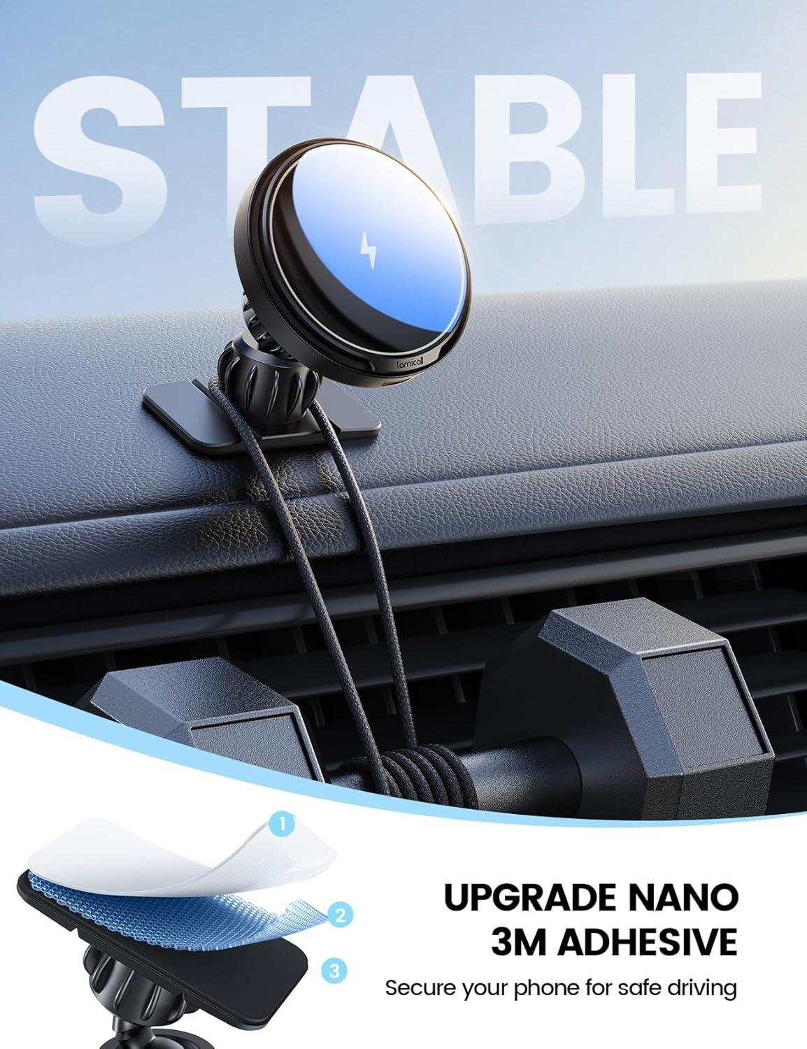 imageLamicall for MagSafe Car Mount Charger 15W Magnetic Wireless Car Charger Vent Dashboard 360 Rotation Magnetic Phone Holder for Car Charging HandsFree for iPhone 17 16 15 Pro Max Air PlusStandard MagSafe