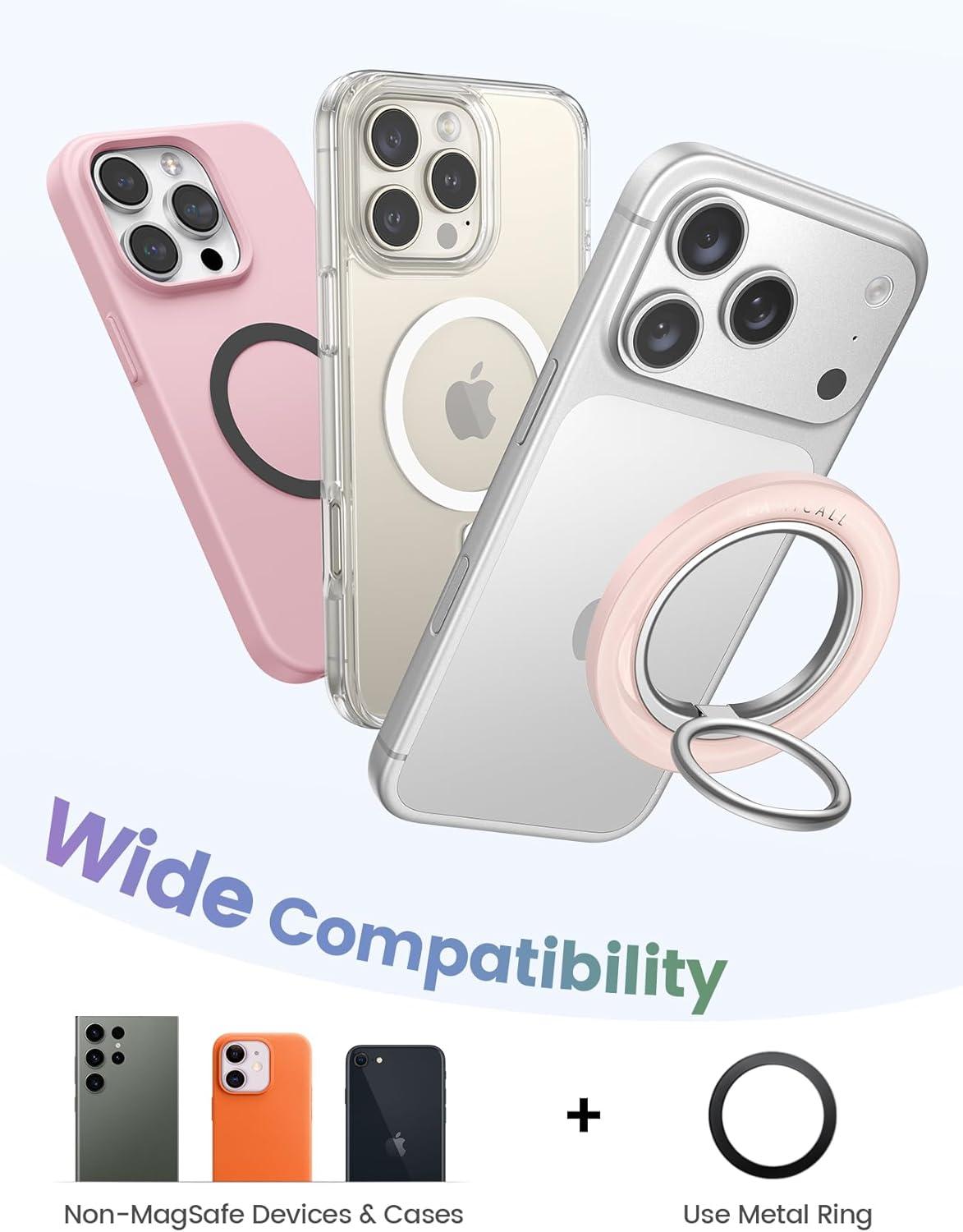 imageLamicall for MagSafe Magnetic Phone Ring Grip 360 Rotating Ring Holder with Smooth Damping Crystal Clear Finger Grip Kickstand Strong Mag Safe Accessories for iPhone 17 Pro Max Air All PhonesCrystal Pink
