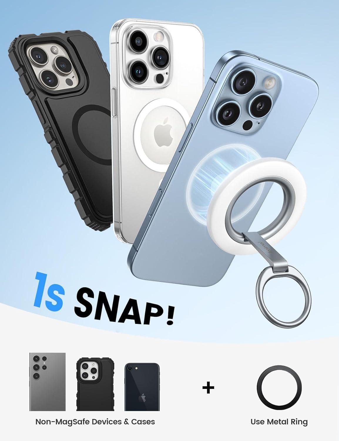 imageLamicall for MagSafe Magnetic Phone Ring Grip 360 Rotation Finger Grip Holder Stand Super Magnet Cell Phone Kickstand Ring Mag Safe Accessories for iPhone 17 16 15 14 13 12 Pro Max Air AndroidsSnow White