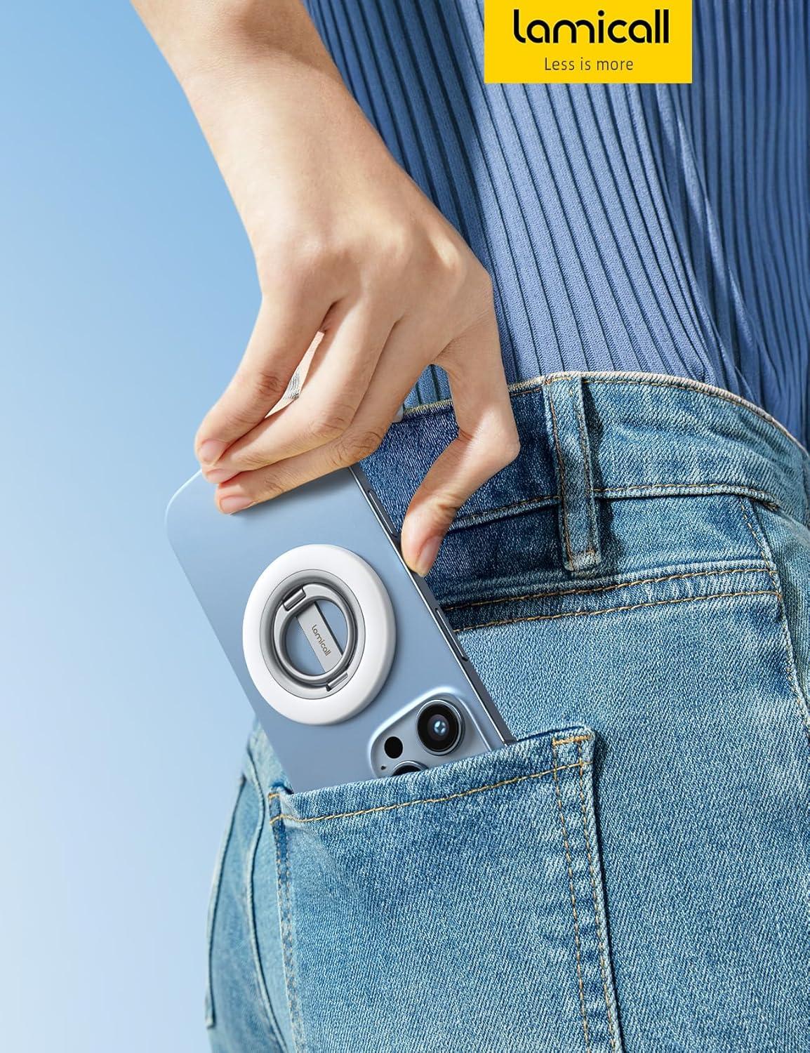 imageLamicall for MagSafe Magnetic Phone Ring Grip 360 Rotation Finger Grip Holder Stand Super Magnet Cell Phone Kickstand Ring Mag Safe Accessories for iPhone 17 16 15 14 13 12 Pro Max Air AndroidsSnow White