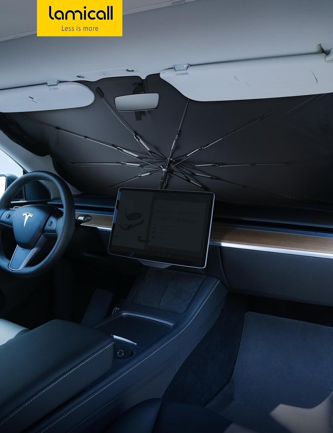 imageTesla Model 3Y Windshield Sunshade 2025 Upgrade Foldable Sunshade Umbrella 5Layer UV Block 10Rib Frame Fits Tesla Model 3Y 20172025 Interior Sun Protection Tesla Accessories