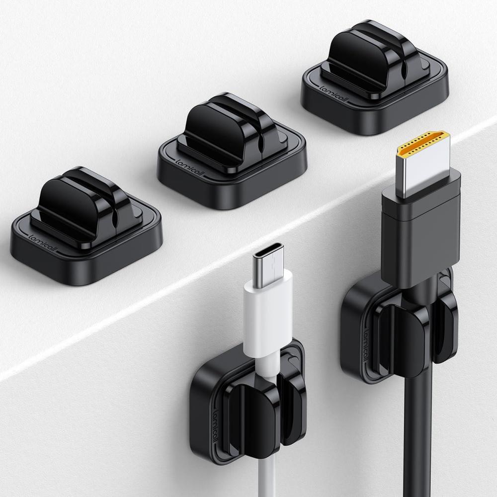 image10Pack Spring Fixed Cord Holder Clips Cord Organizer for Desk  Lamicall Adjustable Clips Cable Management Phone Charger Cord Holder Wall Car Desktop Nightstand Wire Cord OrganizerBlack