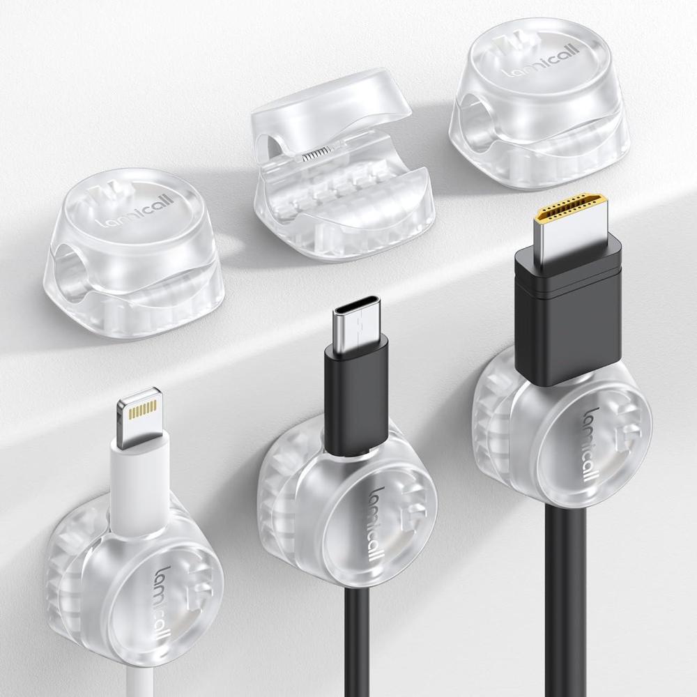 image6Pack Cord Organizer Office Desk Accessories Lamicall Clear Cable Management Clips Home Workspace Chritsmas Organization Accessories Nightstand Desk Decor Dorm Room Desktop Gadget EssentialsTransparent