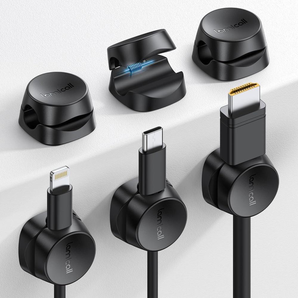 image6Pack Cord Organizer Office Desk Accessories Lamicall Clear Cable Management Clips Home Workspace Chritsmas Organization Accessories Nightstand Desk Decor Dorm Room Desktop Gadget EssentialsBlack