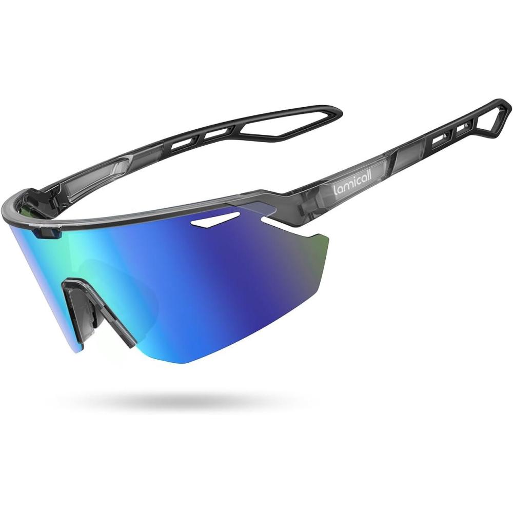 imageLamicall 24g Polarized Sports Sunglasses for Men Women UV400 Protection Sun Glasses for Running Cycling Baseball FishingGray Frameblue Green Lens
