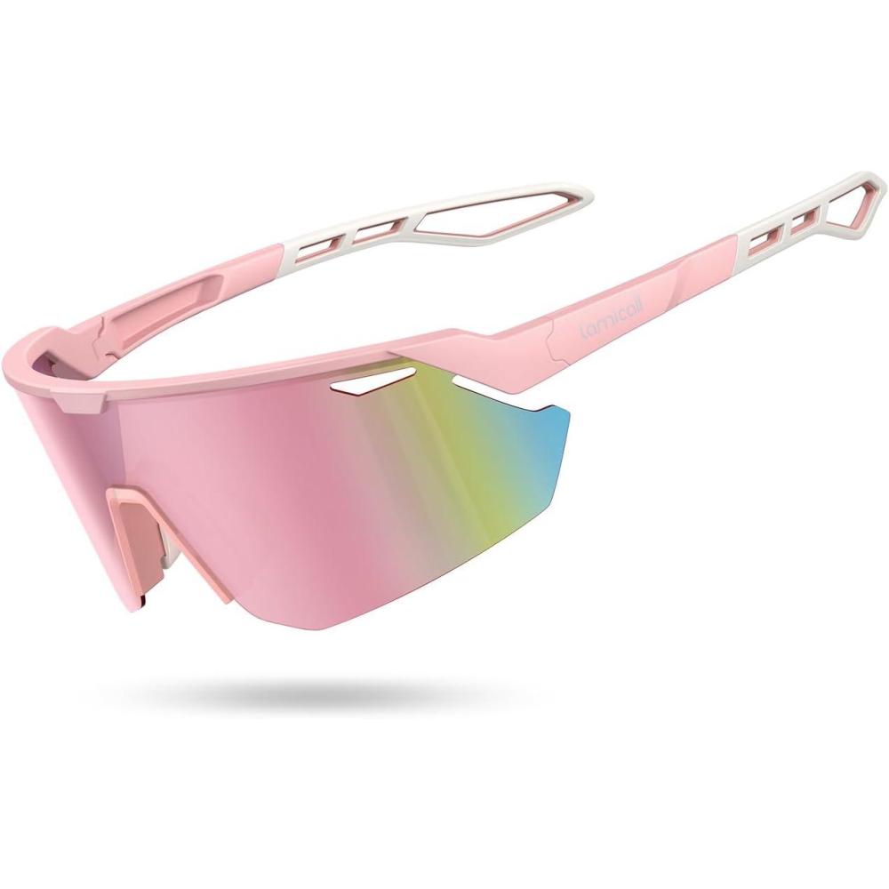 imageLamicall 24g Polarized Sports Sunglasses for Men Women  UV400 Protection Sun Glasses for Running Cycling Baseball FishingPink Framedeep Pink Lens